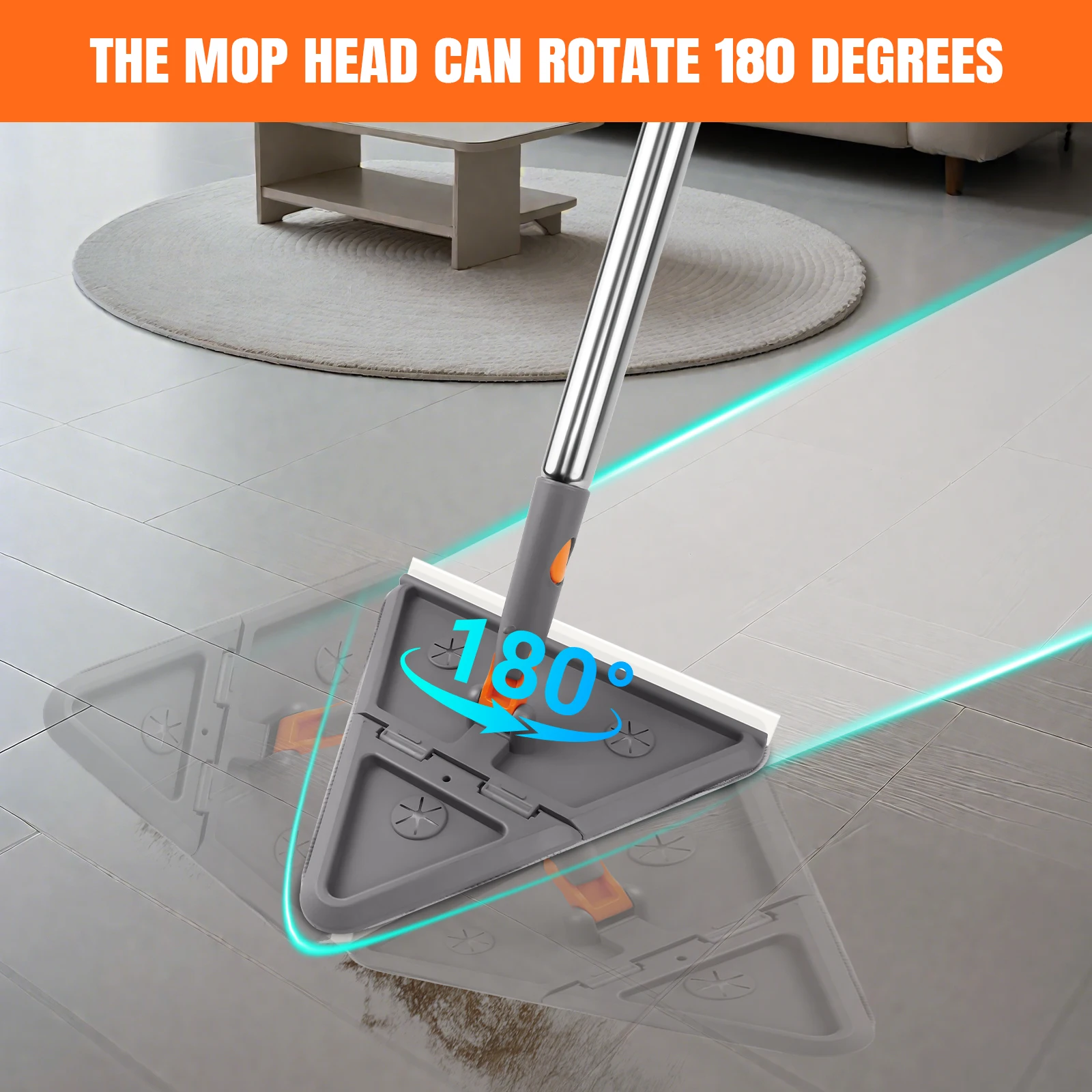 Triangular Spin Mop,180° Swivel & 90° Folding for Tight Spaces Cleaning Tool,Super Absorbent Microfiber,Non-Slip Sponge Grip