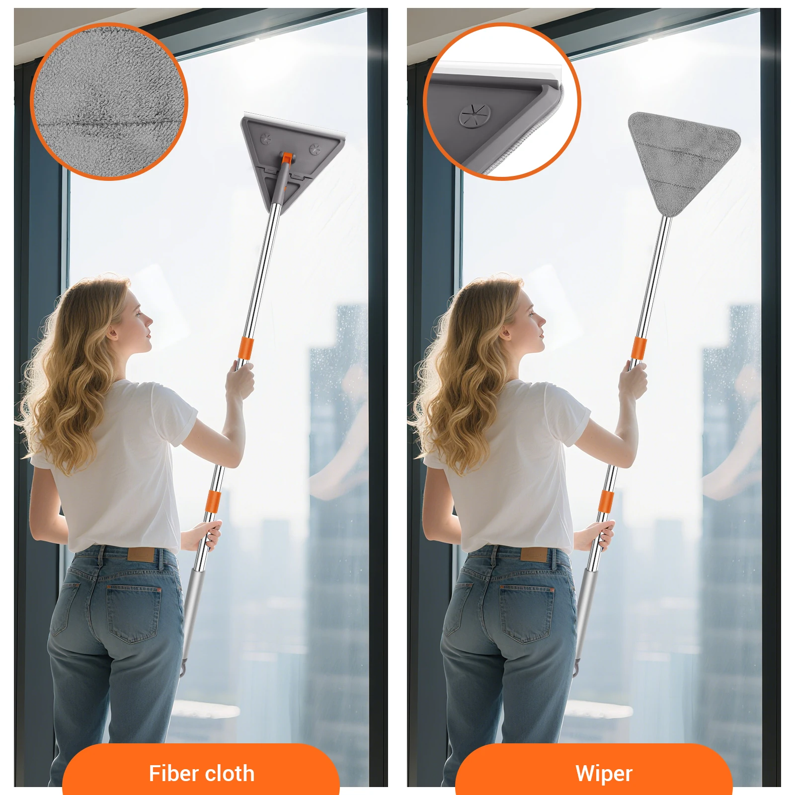 Triangular Spin Mop,180° Swivel & 90° Folding for Tight Spaces Cleaning Tool,Super Absorbent Microfiber,Non-Slip Sponge Grip