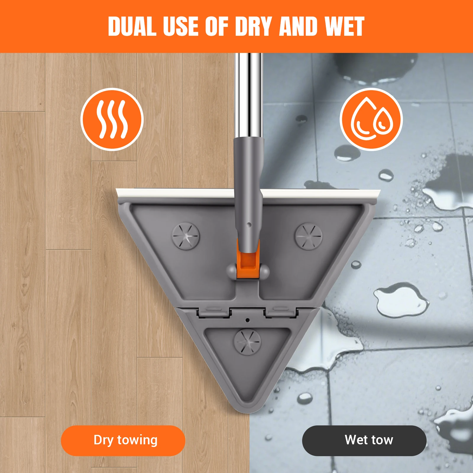 Triangular Spin Mop,180° Swivel & 90° Folding for Tight Spaces Cleaning Tool,Super Absorbent Microfiber,Non-Slip Sponge Grip
