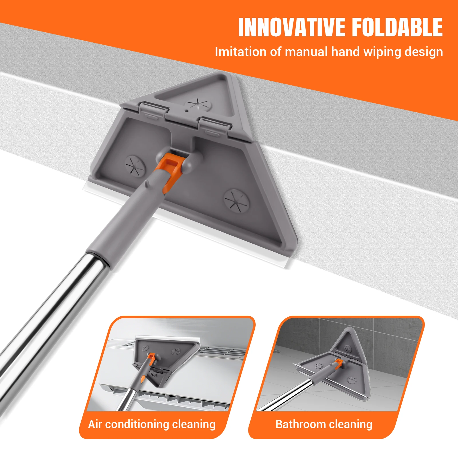 Triangular Spin Mop,180° Swivel & 90° Folding for Tight Spaces Cleaning Tool,Super Absorbent Microfiber,Non-Slip Sponge Grip