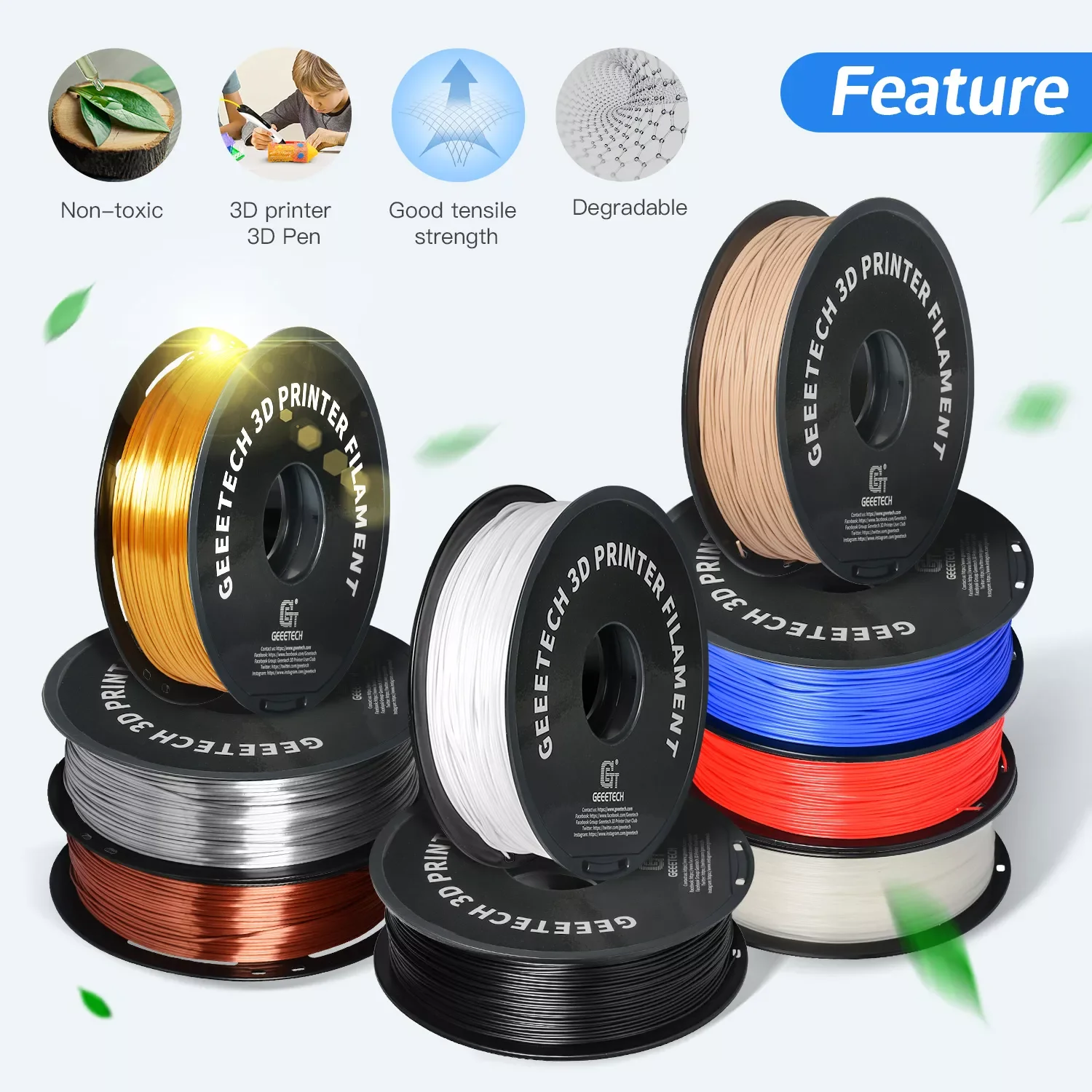 Geeetech 5kg PETG 1.75mm Filament 3d print wire Vacuum Packaging Local Warehouses Colorful Plastic for most FDM 3D printer