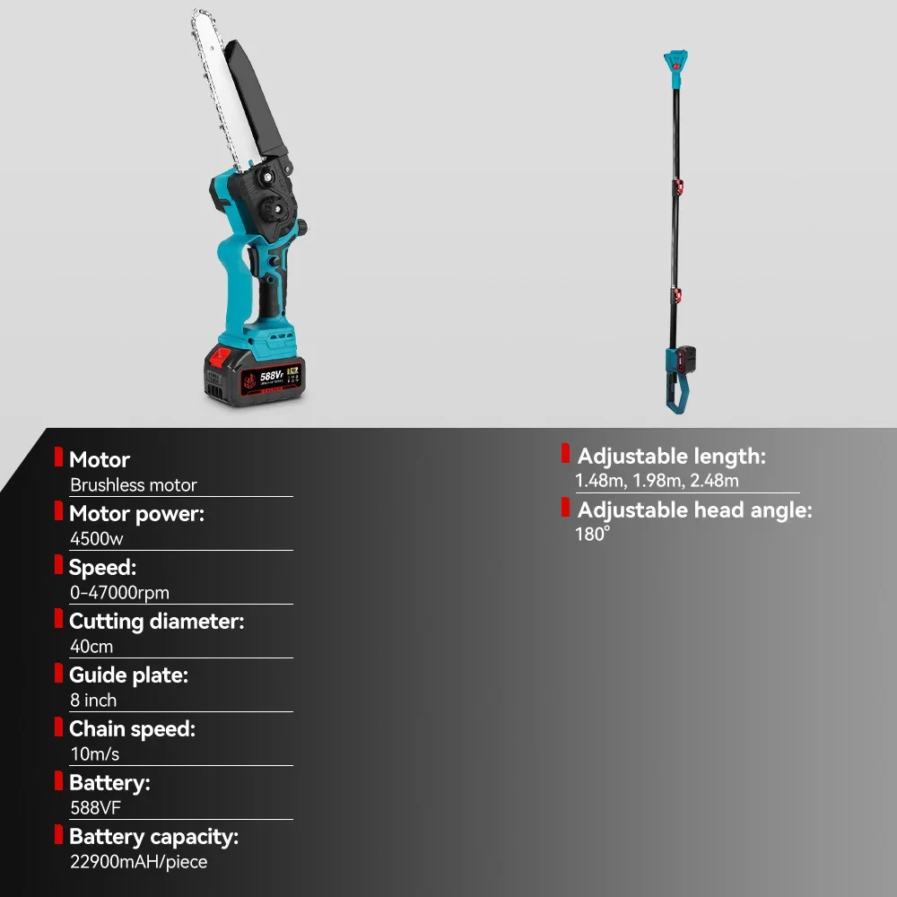 Brushless 8Inch Telescoping Pole Electric Chainsaw Oil Device High Branch Saw Garden Pruning Power Tool For Makita Battery Pin