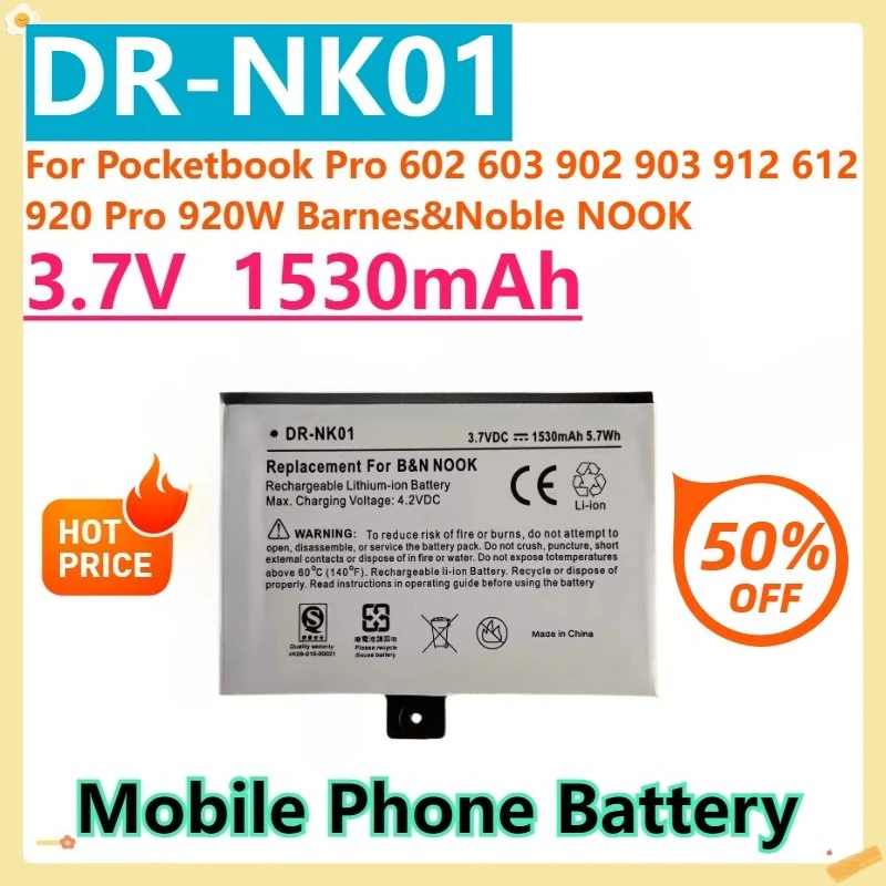 For Pocketbook Pro 602 603 902 903 912 612 920 Pro 920W Barnes&Noble NOOK BNRB1530 3.7V 1530mAh DR-NK01 Replacement battery