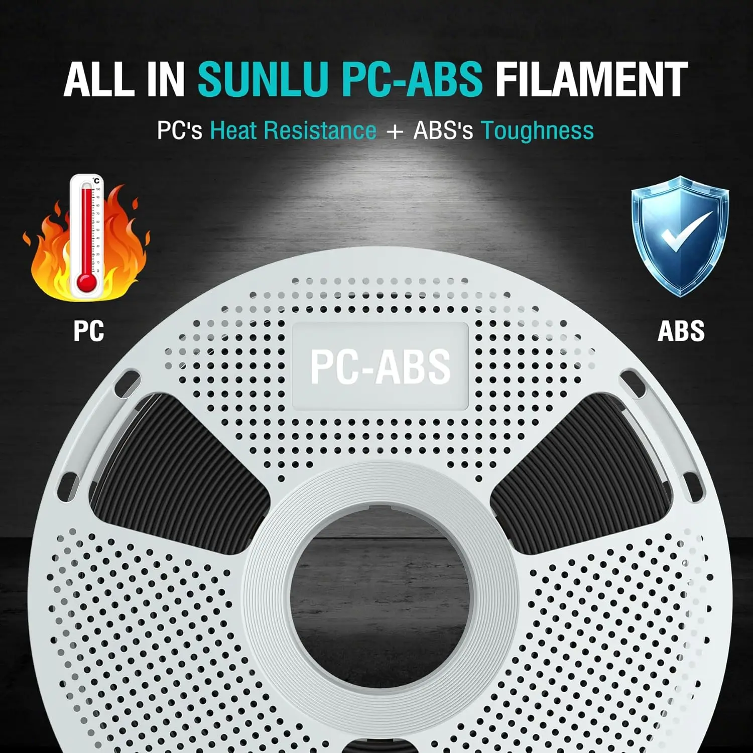SUNLU 1.75mm PC-ABS 3D Printer Filament 1KG,High Temp 102°C, Impact 70KJ/m², NO Bubble, ±0.03mm ,Paintable,Electroplatable