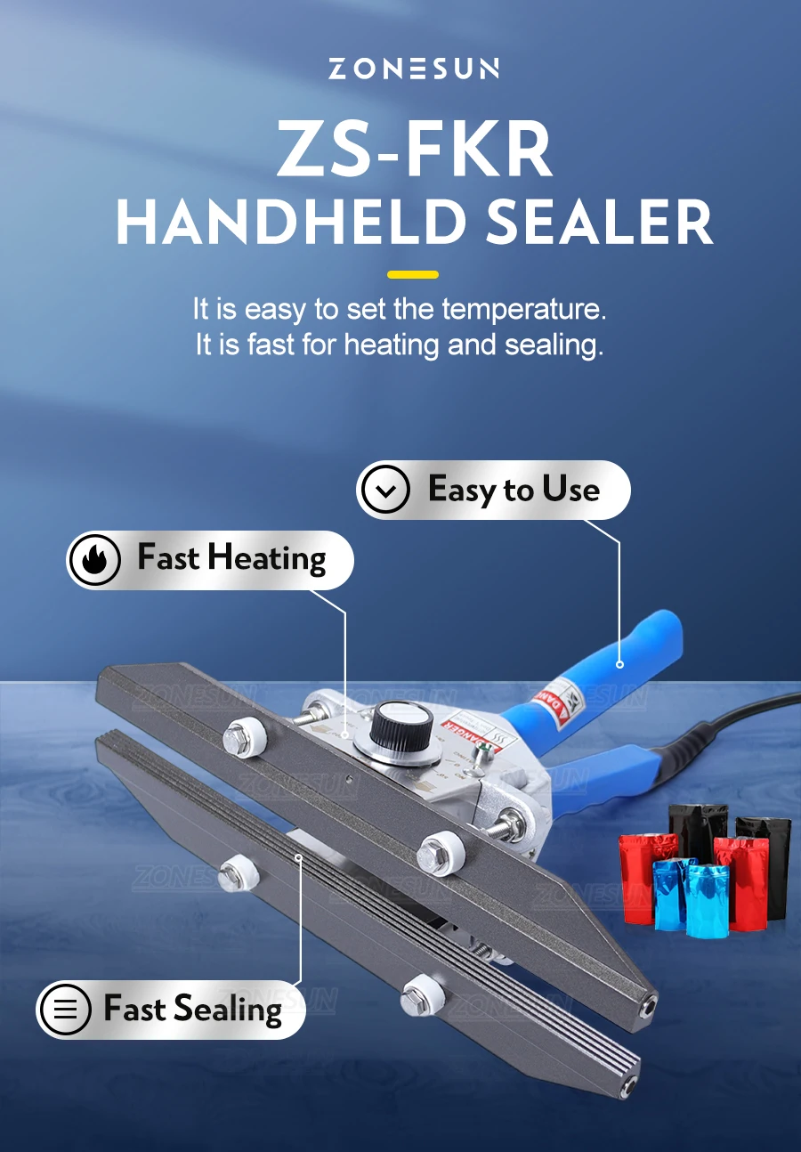 LOCAL DELIVERY ZONESUN ZS-FKR200C Handheld Sealer For Mylar/Aluminum Bags 0-250℃ Adjustable Temperature