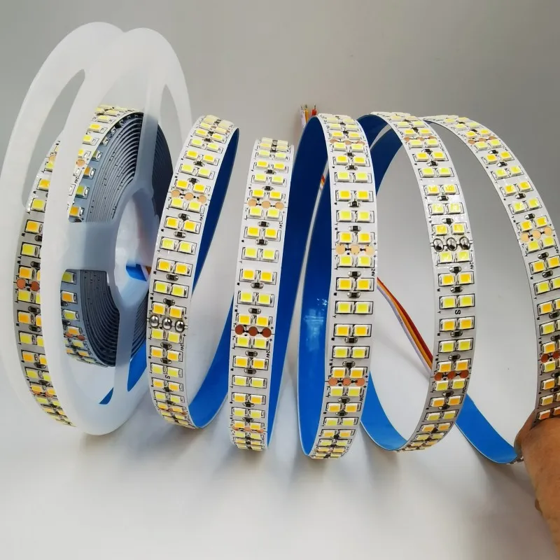 DC 12V 24V Double Row 2835 CCT Dual White+Warm White LED Strip 240LEDs/m 336LEDs/m 12mm PCB 5M Flexible Tape Ribbon WW CW