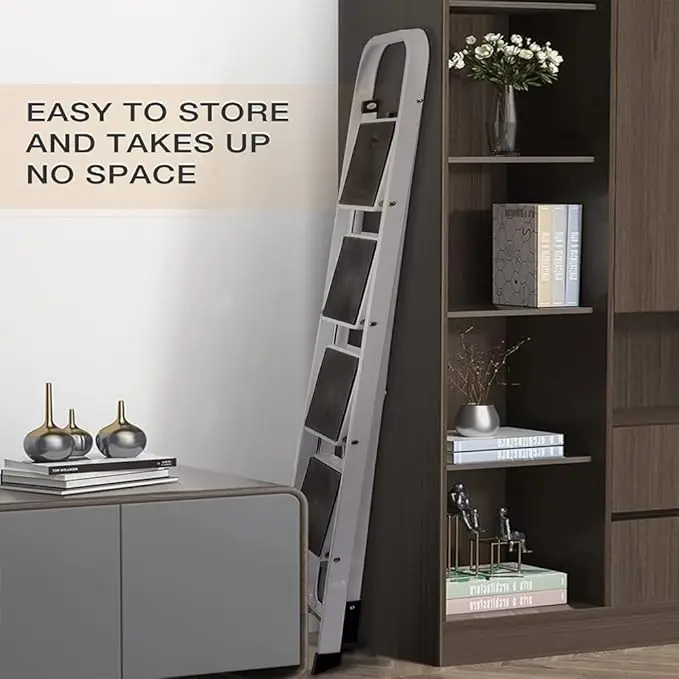 Stepladder 4 Tread Step Ladders Steel Heavy Duty Folding Stool with Anti-Slip Mat for Home Garden Works Indoor Outdoor