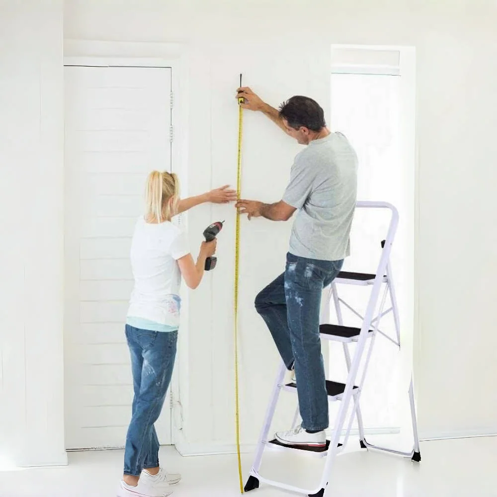 Stepladder 4 Tread Step Ladders Steel Heavy Duty Folding Stool with Anti-Slip Mat for Home Garden Works Indoor Outdoor
