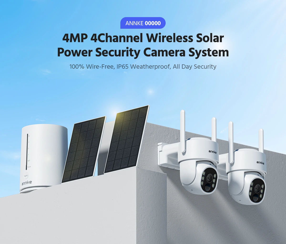 ANNKE 4MP Battery WiFi Security Camera PT Auto Tracking Color Night Vision Wireless IP Camera 4CH Security System
