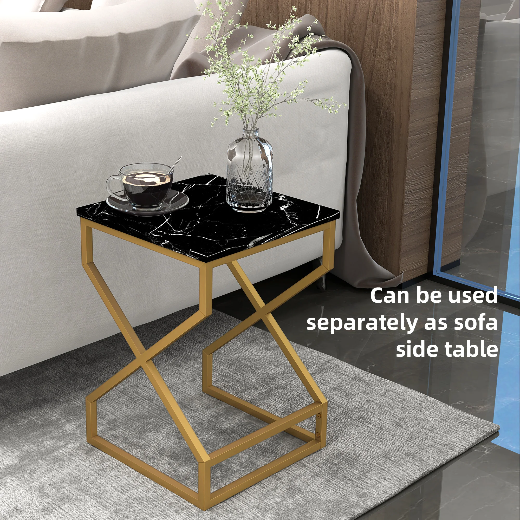 HOMCOM Nest Of Tables, Coffee Table Set with Steel Frame Black/White