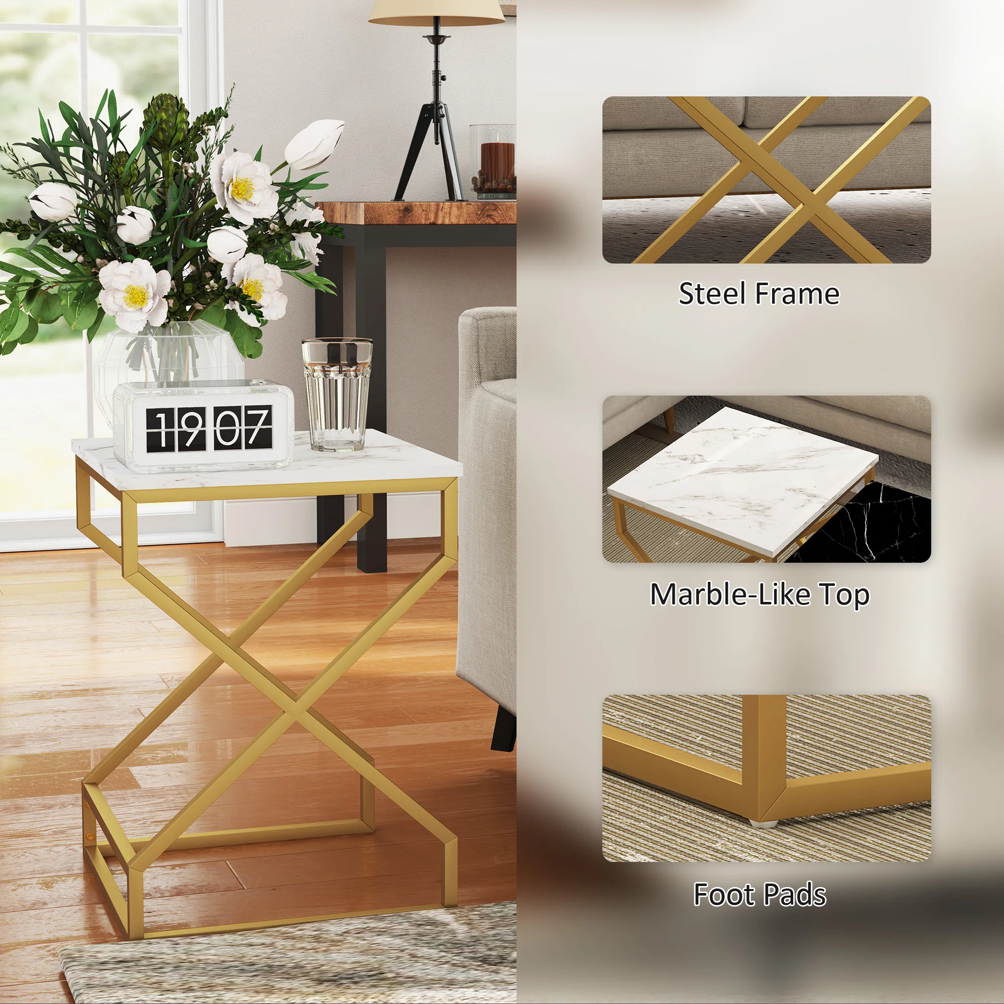HOMCOM Nest Of Tables, Coffee Table Set with Steel Frame Black/White
