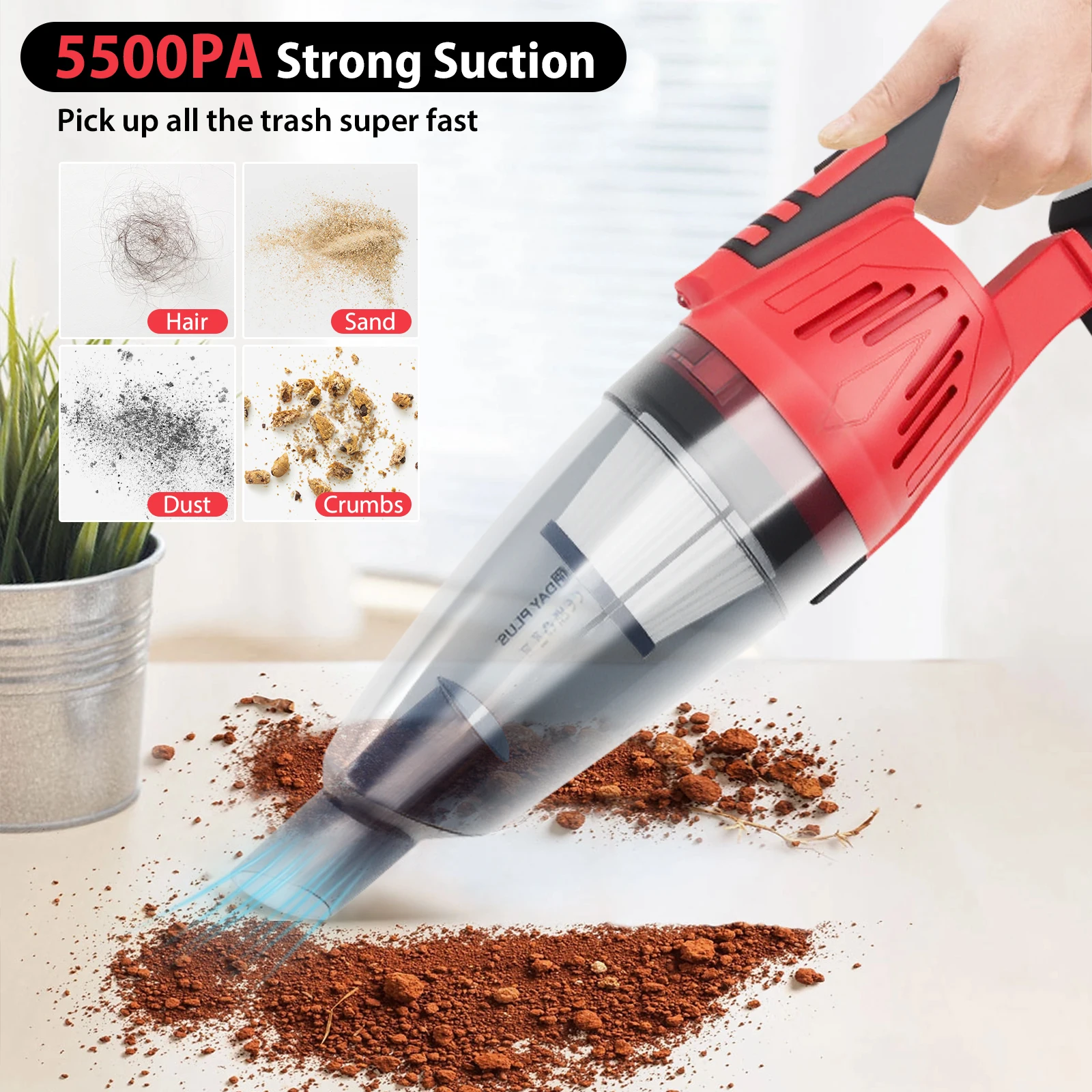5000W Cordless Car Vacuum Cleaner with Batteries, USB Car Hoover Hand Held Vacuum Cordless Car Vacuum Cleaner 5500PA Suction