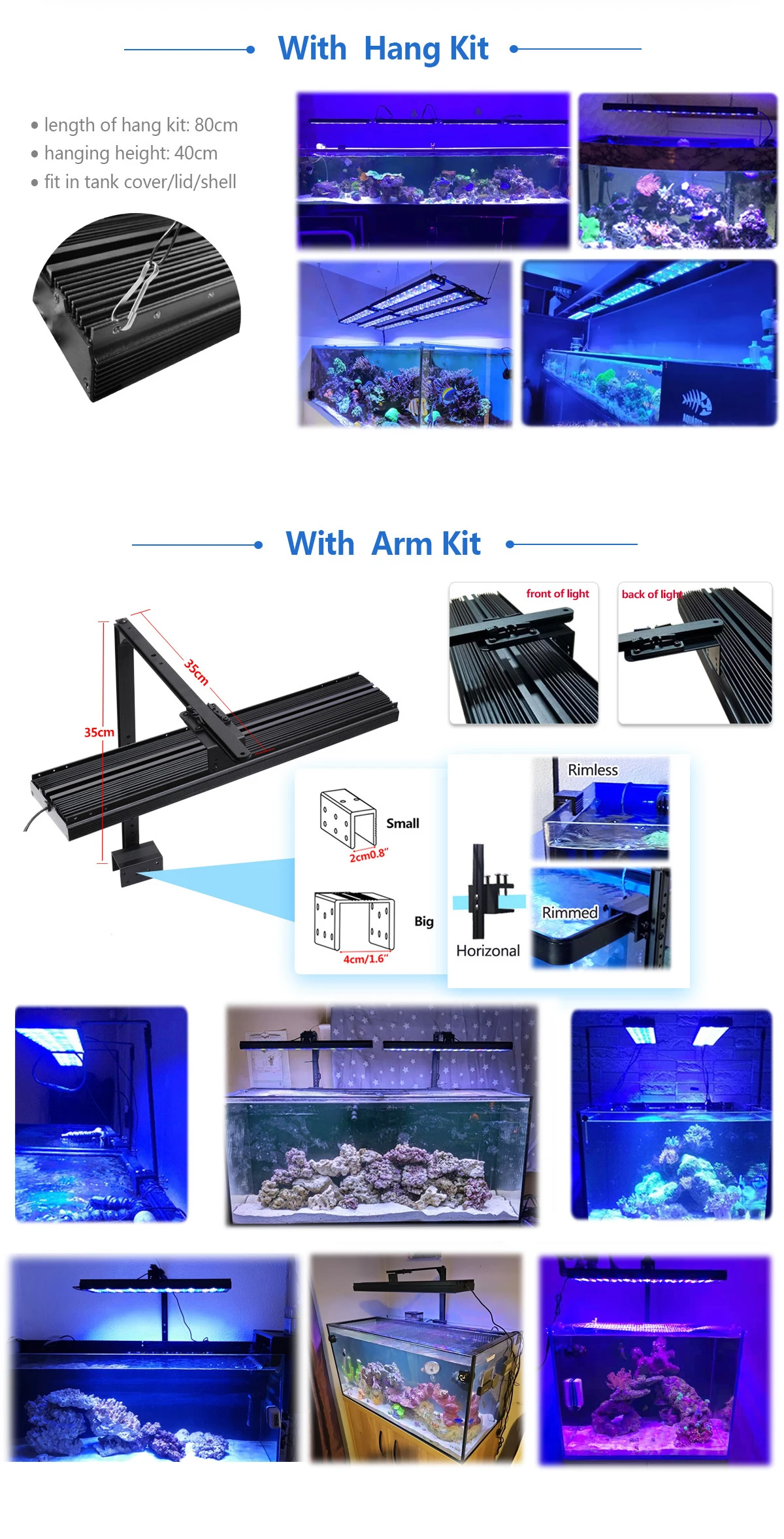 PopBloom H54 WiFi Marine Aquarium Light 60W Fanless Full Spectrum LED Aquarium Light APP Programmable Lamp For Marine Saltwater