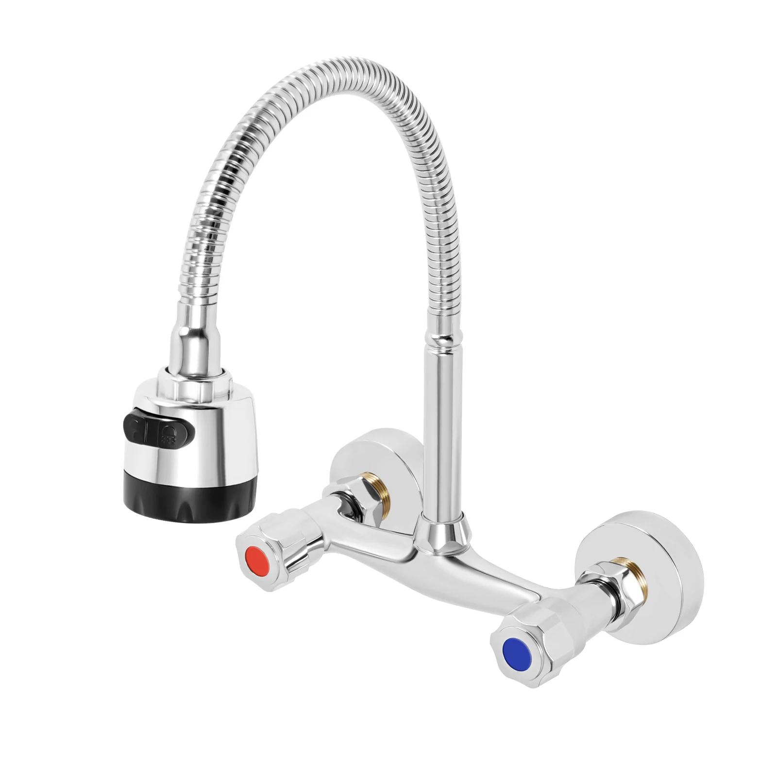 Wall Mounted Faucet 360° Rotating Hot and Cold Water Mixer Kitchen Sink Faucet 2 Spray Modes G 1/2" Interface