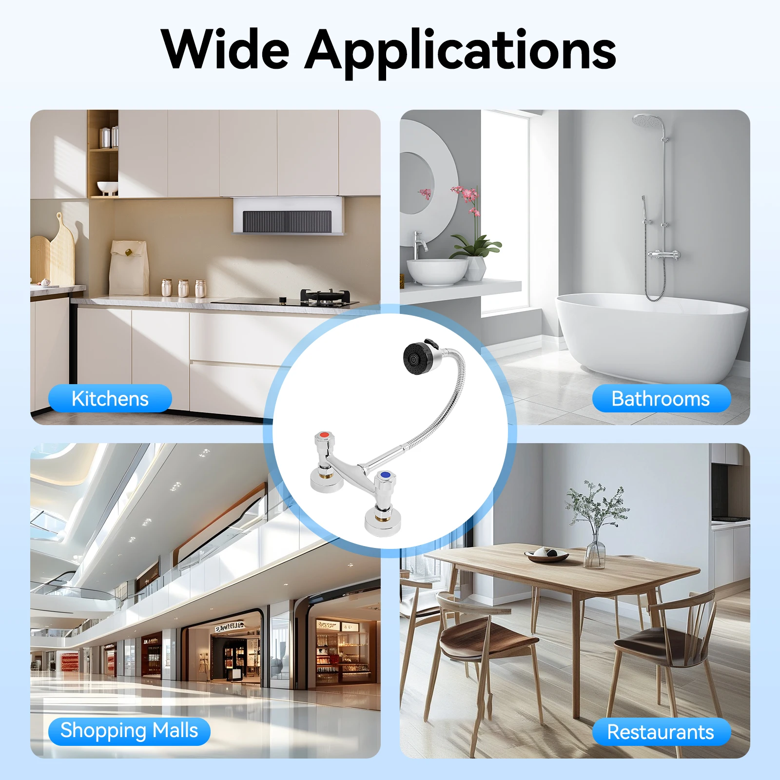Wall Mounted Faucet 360° Rotating Hot and Cold Water Mixer Kitchen Sink Faucet 2 Spray Modes G 1/2" Interface
