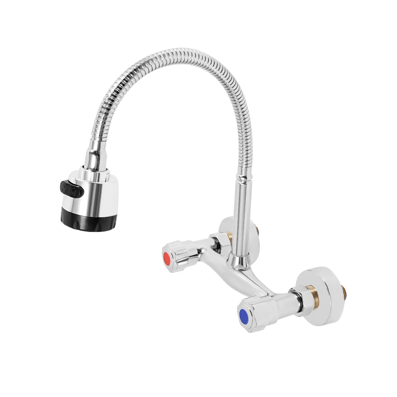 Wall Mounted Faucet 360° Rotating Hot and Cold Water Mixer Kitchen Sink Faucet 2 Spray Modes G 1/2" Interface