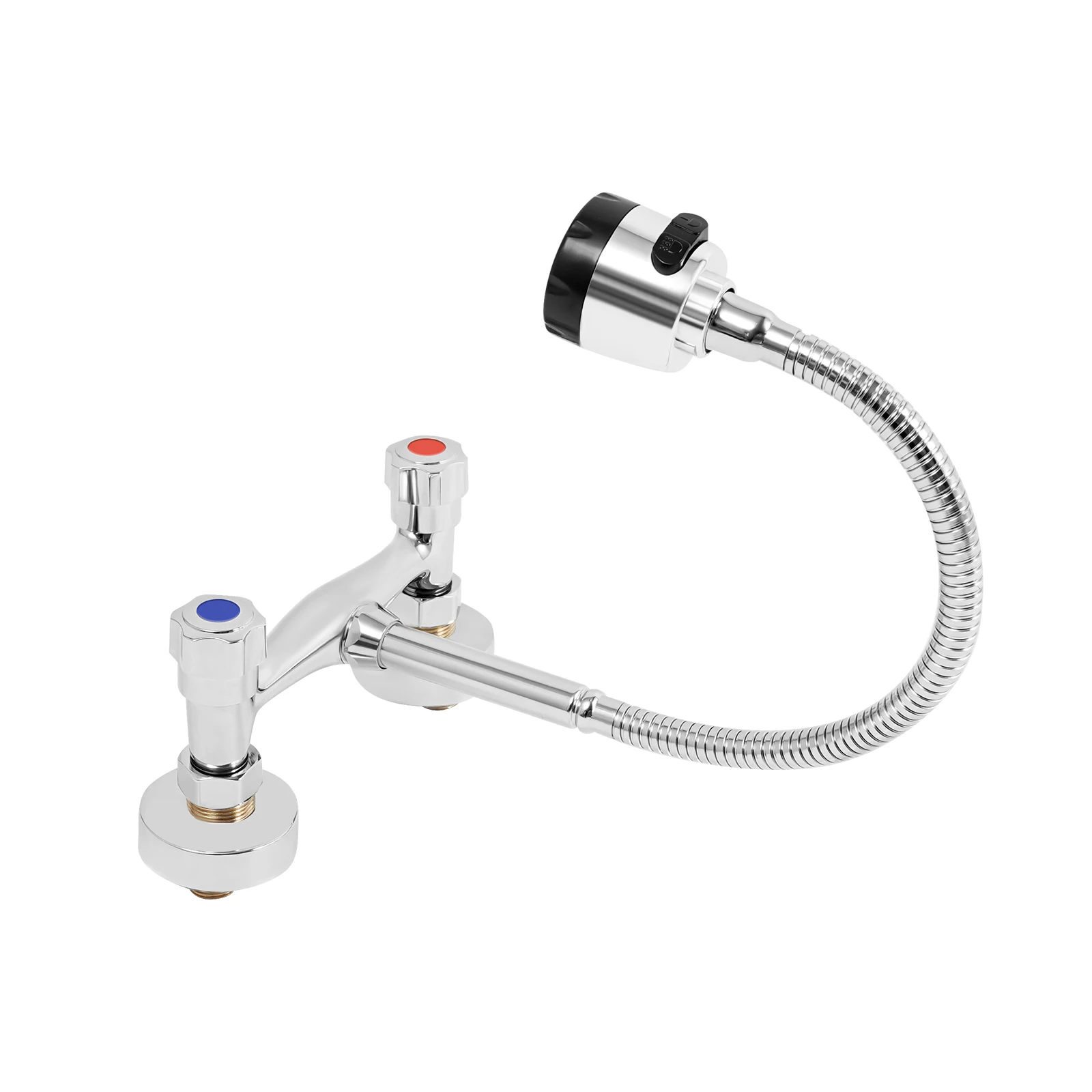 Wall Mounted Faucet 360° Rotating Hot and Cold Water Mixer Kitchen Sink Faucet 2 Spray Modes G 1/2" Interface