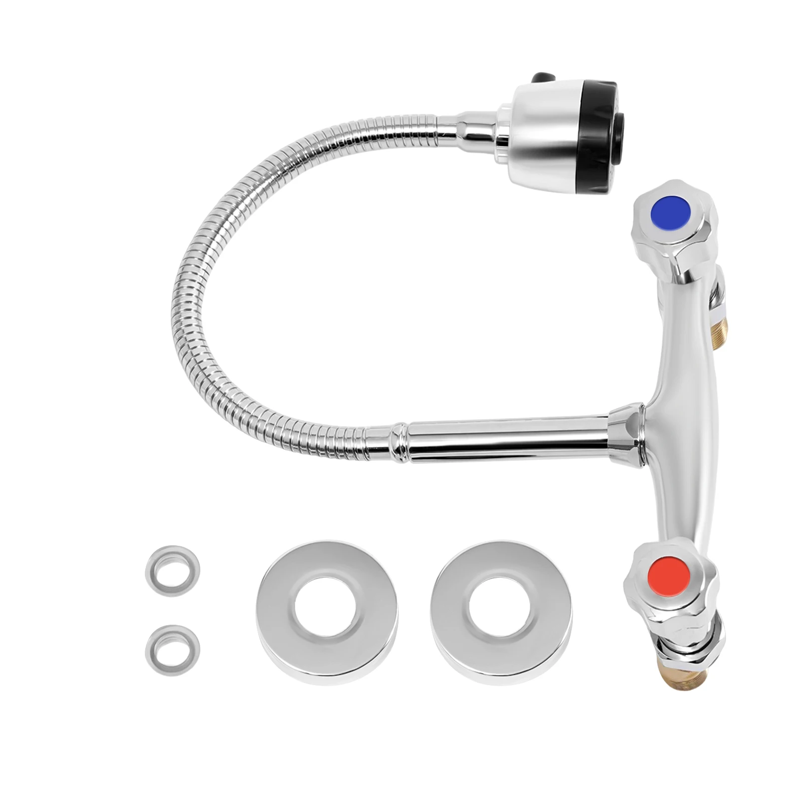 Wall Mounted Faucet 360° Rotating Hot and Cold Water Mixer Kitchen Sink Faucet 2 Spray Modes G 1/2" Interface