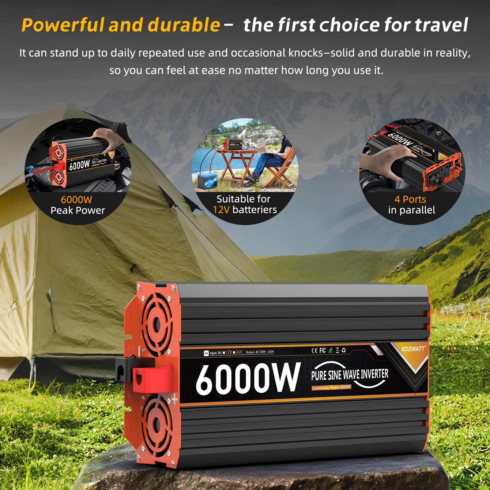 UK Pure Sine Wave Power Inverter 6000W DC 12V/24V To AC 240V LCD Display 30W USB type-C Remote Control Converter car Transformer