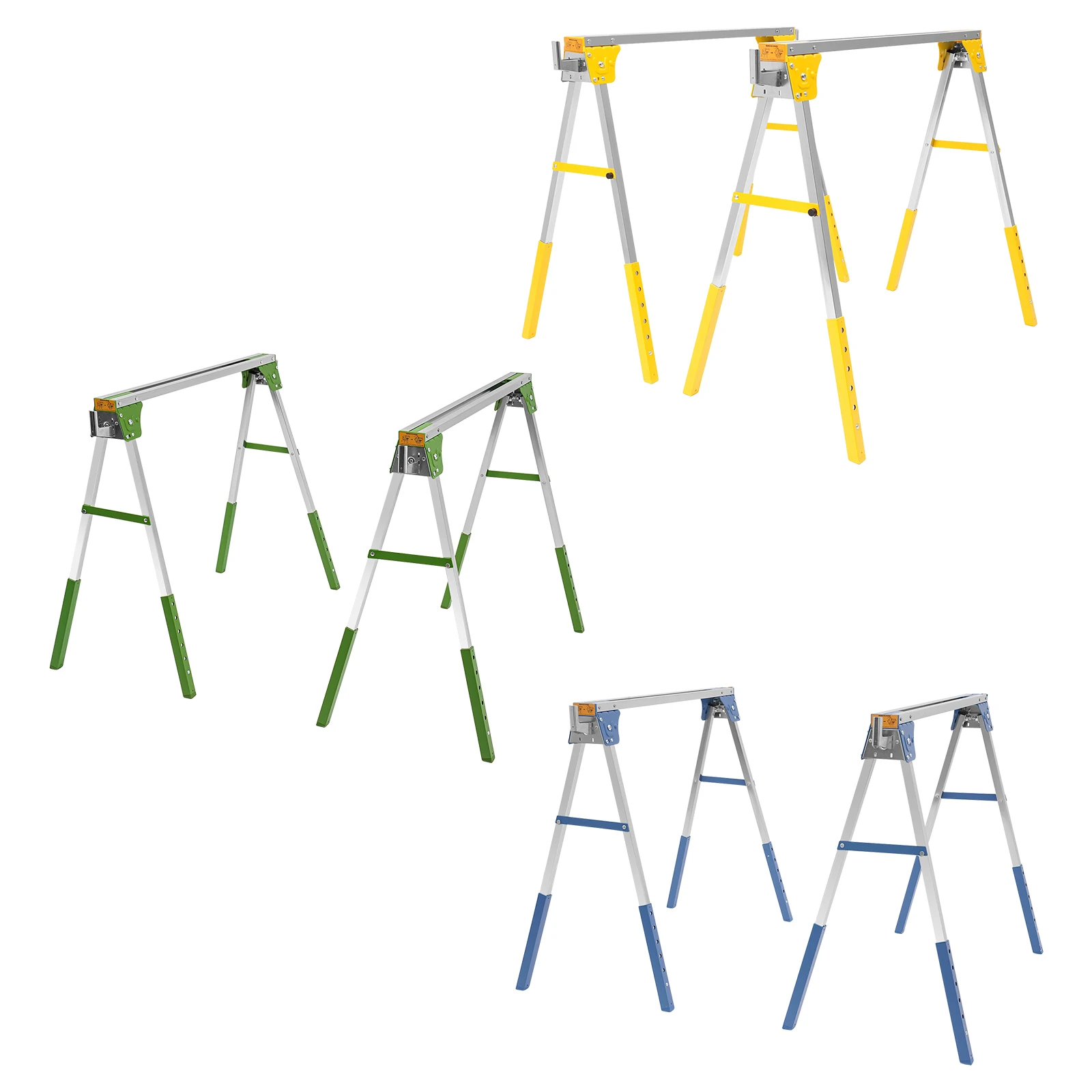 2Pcs Folding Saw Horse Chainsaw Mill Woodworking Station Adjustable Trestle 2645.55 lbs Max. Load Capacity Blue/Green/Yellow