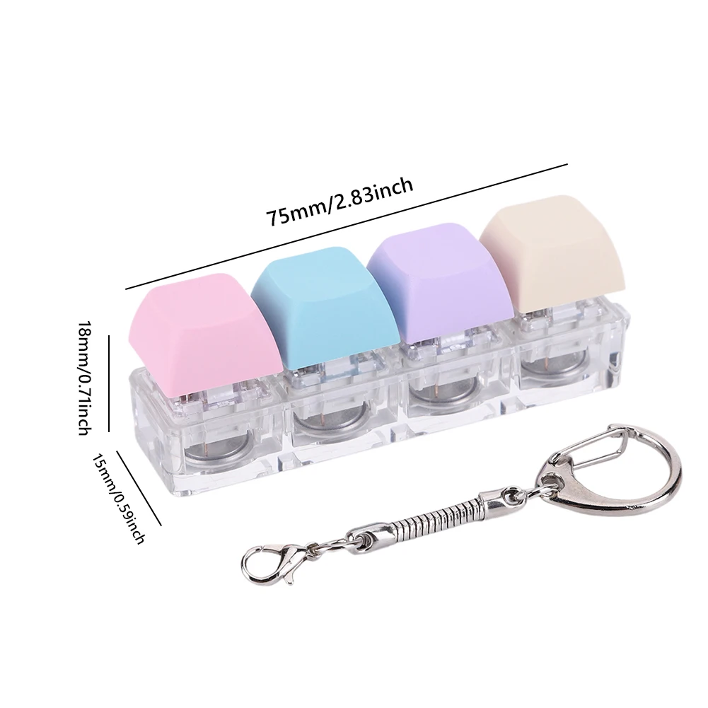 4 Keys Button Keycap Fidget Keychain Keyboard Key Toy Keyboard Clicker Toy Keyboard Cube Toy for Adult Gifts To Relief Pass Time