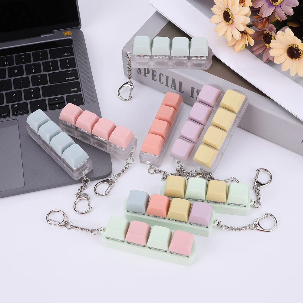 4 Keys Button Keycap Fidget Keychain Keyboard Key Toy Keyboard Clicker Toy Keyboard Cube Toy for Adult Gifts To Relief Pass Time