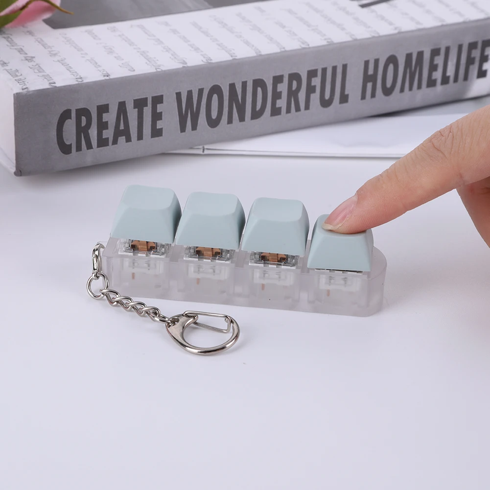 4 Keys Button Keycap Fidget Keychain Keyboard Key Toy Keyboard Clicker Toy Keyboard Cube Toy for Adult Gifts To Relief Pass Time