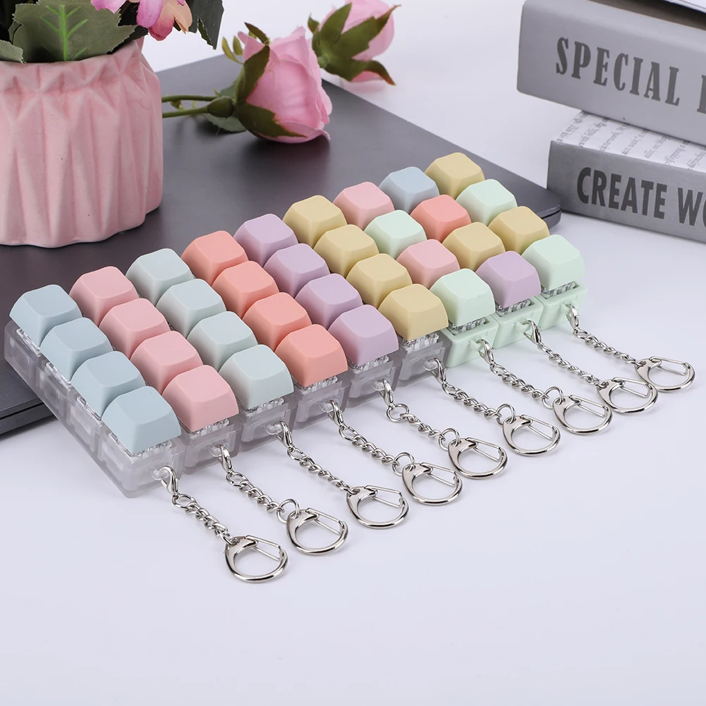 4 Keys Button Keycap Fidget Keychain Keyboard Key Toy Keyboard Clicker Toy Keyboard Cube Toy for Adult Gifts To Relief Pass Time
