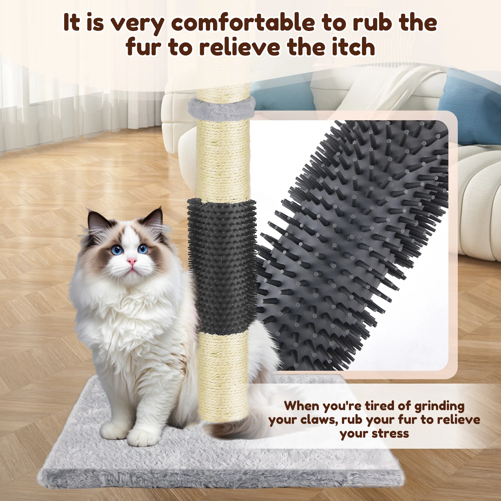 DayPlus Cat Scratch Pole Sisal High-density Cats Scratcher Turntable Board Toy Grab Column Pet Supplies Climb Frame 40cm/80cm