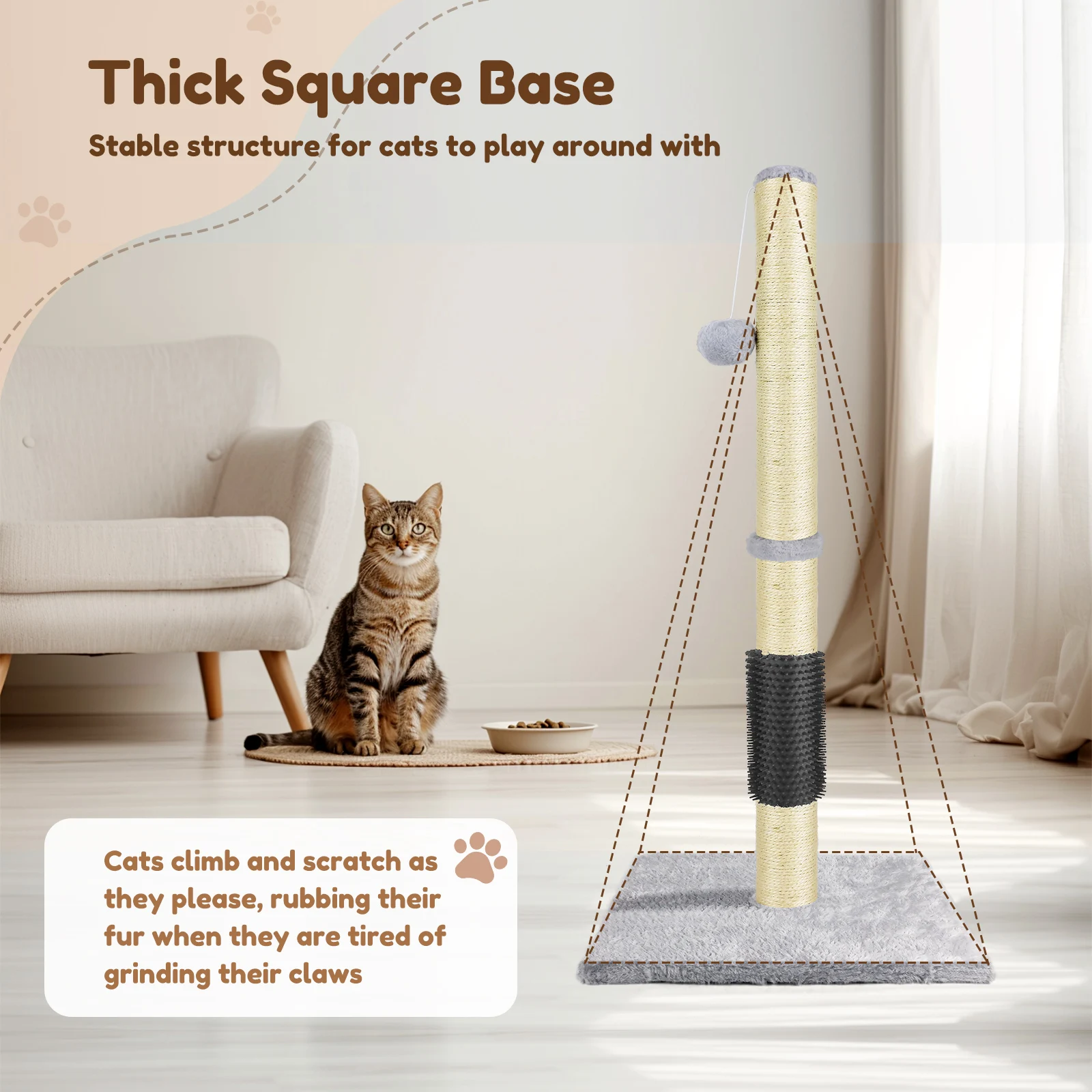 DayPlus Cat Scratch Pole Sisal High-density Cats Scratcher Turntable Board Toy Grab Column Pet Supplies Climb Frame 40cm/80cm