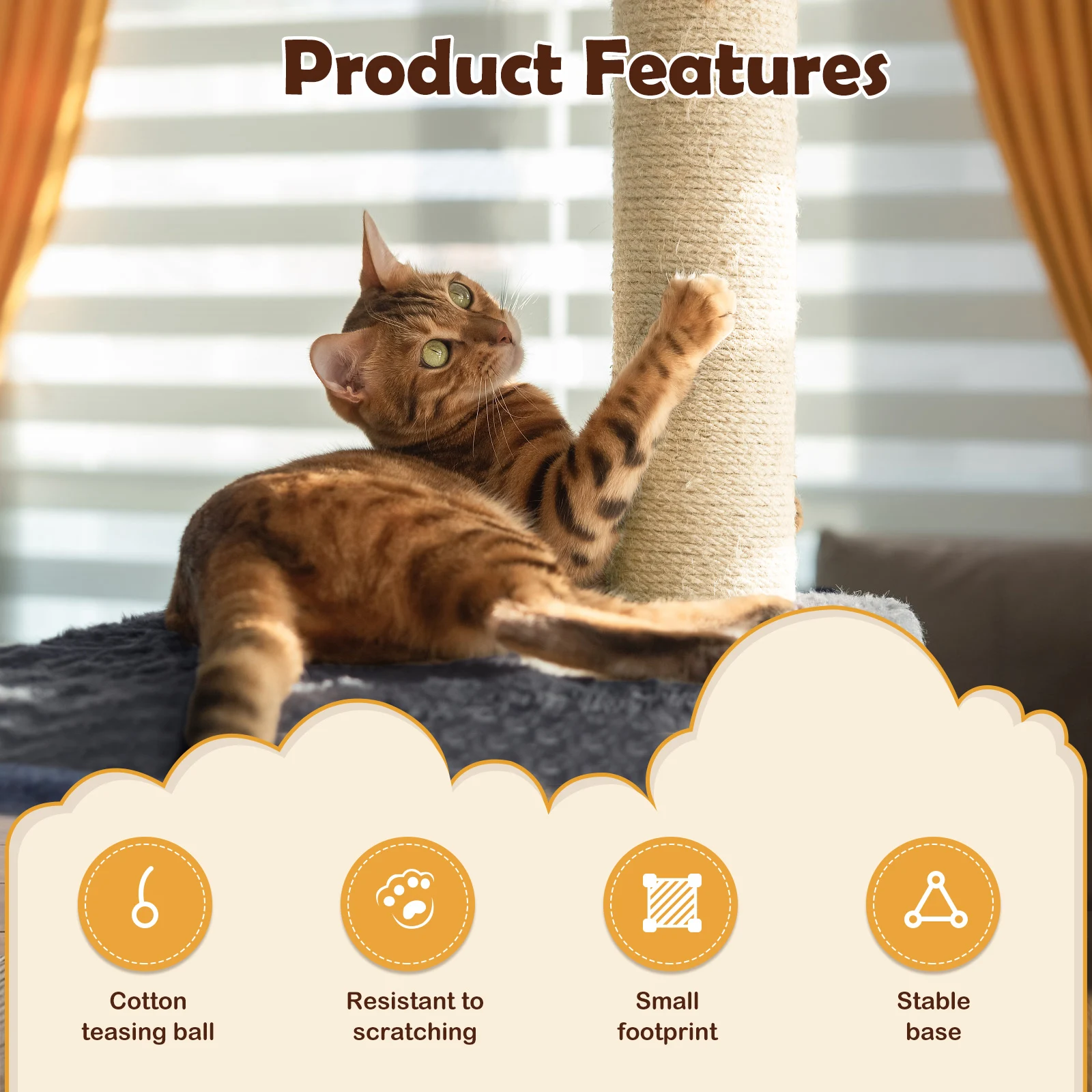DayPlus Cat Scratch Pole Sisal High-density Cats Scratcher Turntable Board Toy Grab Column Pet Supplies Climb Frame 40cm/80cm