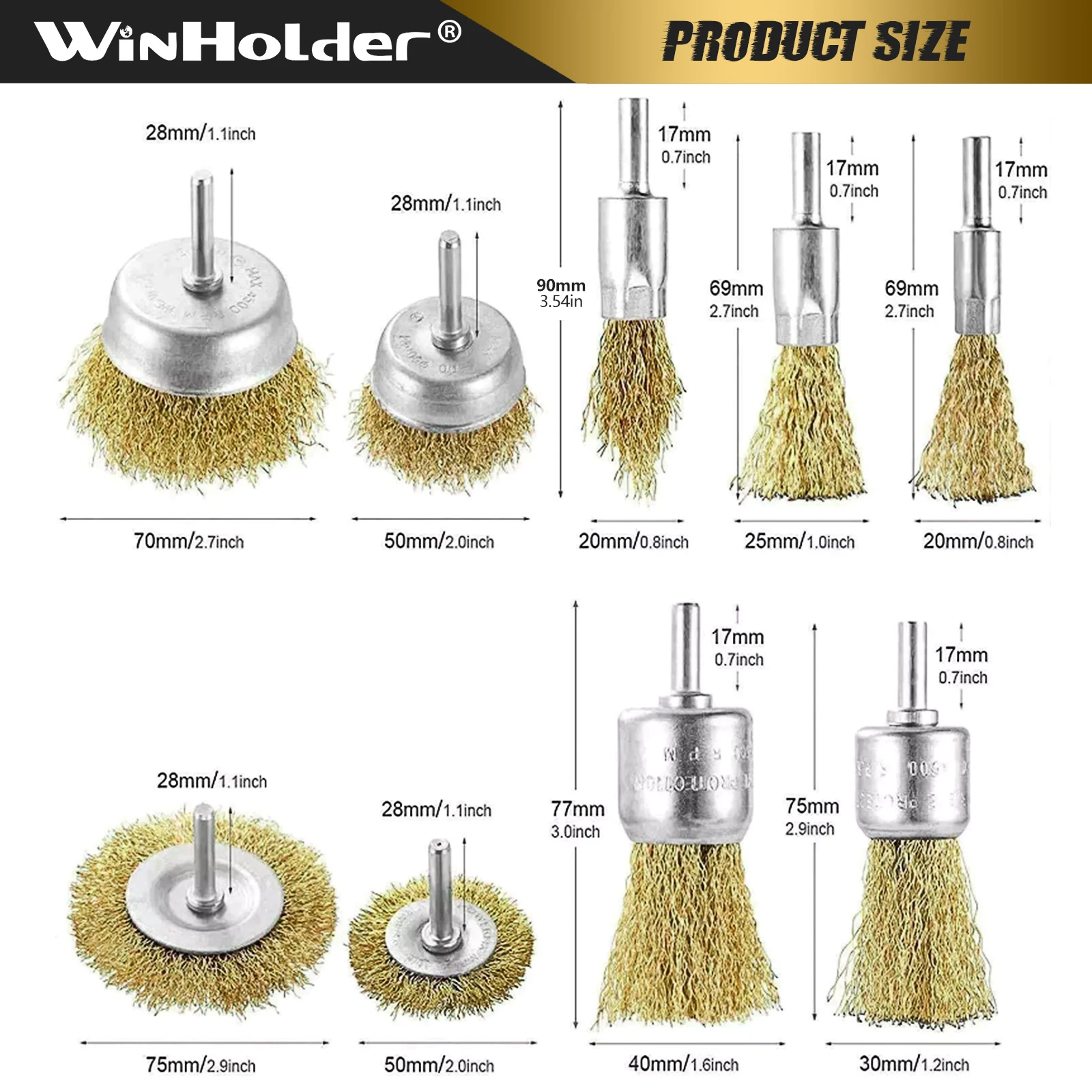 15pcs Wire Brush Drill Brass Coated Set Tool Rotary Polishing Rust Wood