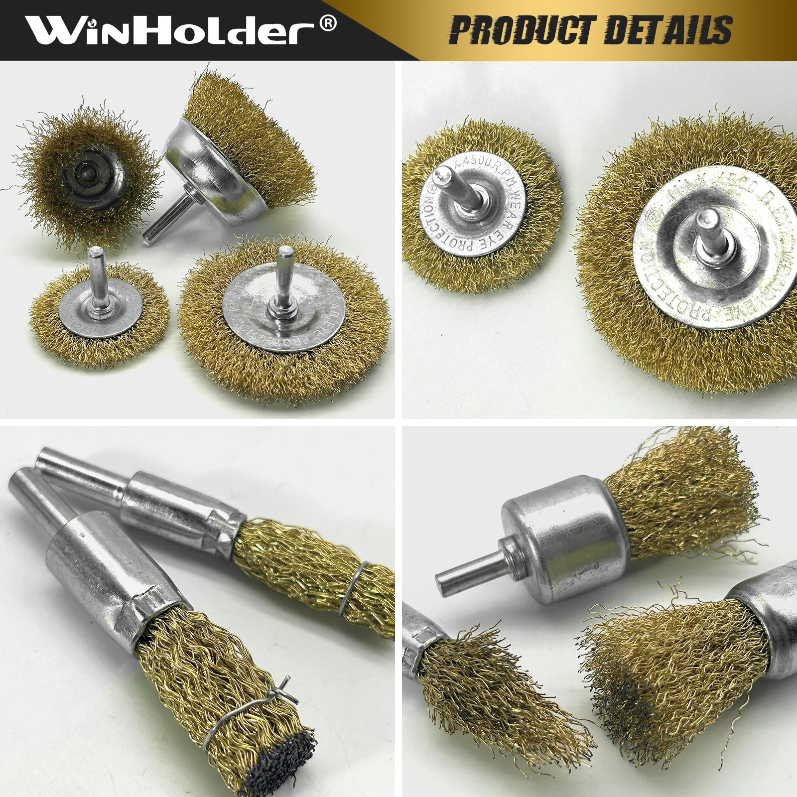 15pcs Wire Brush Drill Brass Coated Set Tool Rotary Polishing Rust Wood