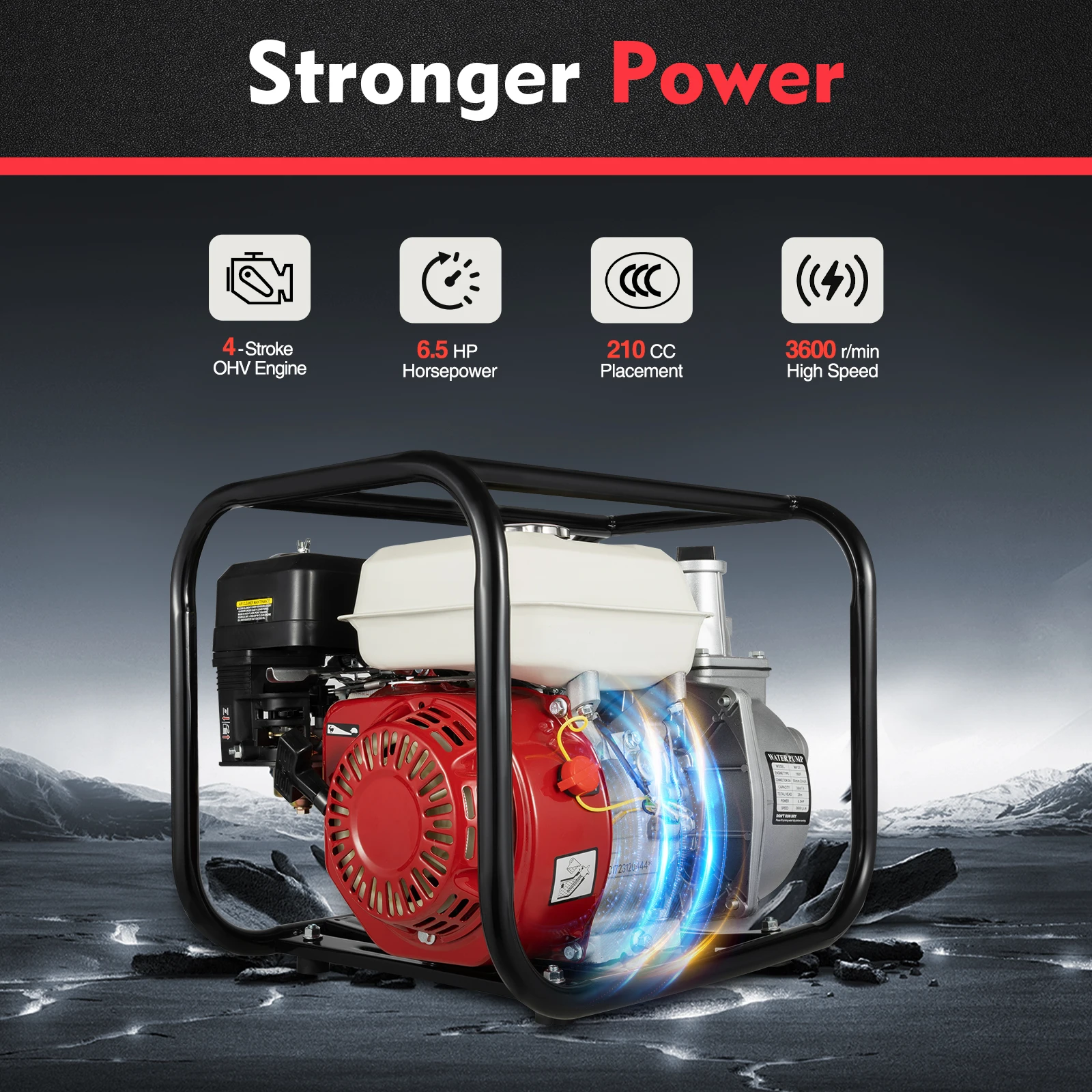 6.5HP Gasoline Water Pump, 210CC 4-Stroke OHV Engine Water Transfer Pump, 2-inch Irrigation Pump 3600RPM 36m³/h Flow 92FT Lift