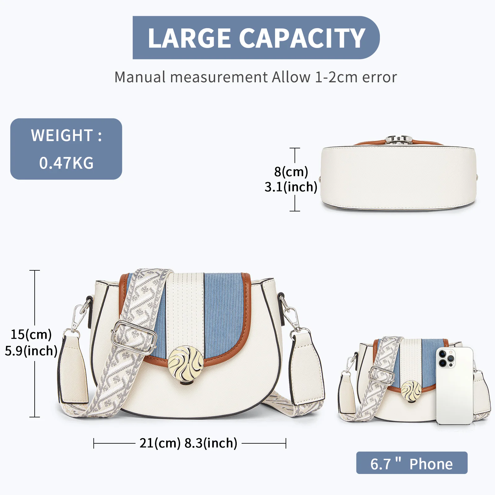 Elegant PU Leather Crossbody Bag for Women - Zip Closure & Contrast Colours, Modern Shoulder Bag for Travel & Shopping