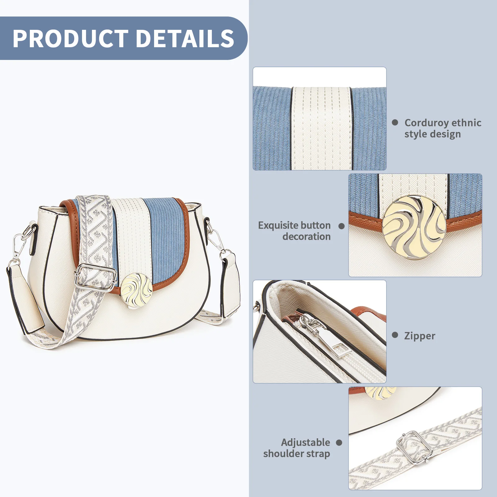 Elegant PU Leather Crossbody Bag for Women - Zip Closure & Contrast Colours, Modern Shoulder Bag for Travel & Shopping