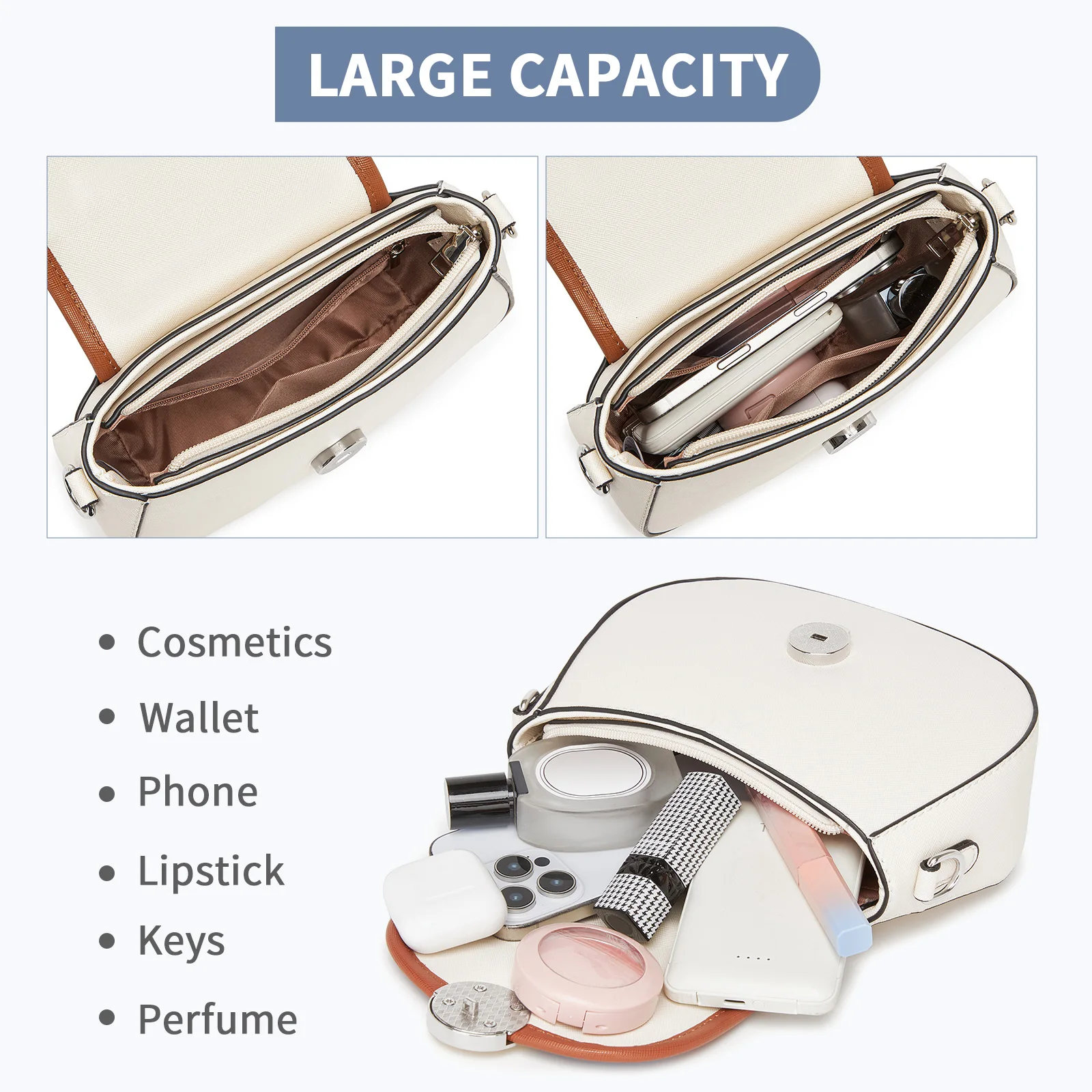 Elegant PU Leather Crossbody Bag for Women - Zip Closure & Contrast Colours, Modern Shoulder Bag for Travel & Shopping