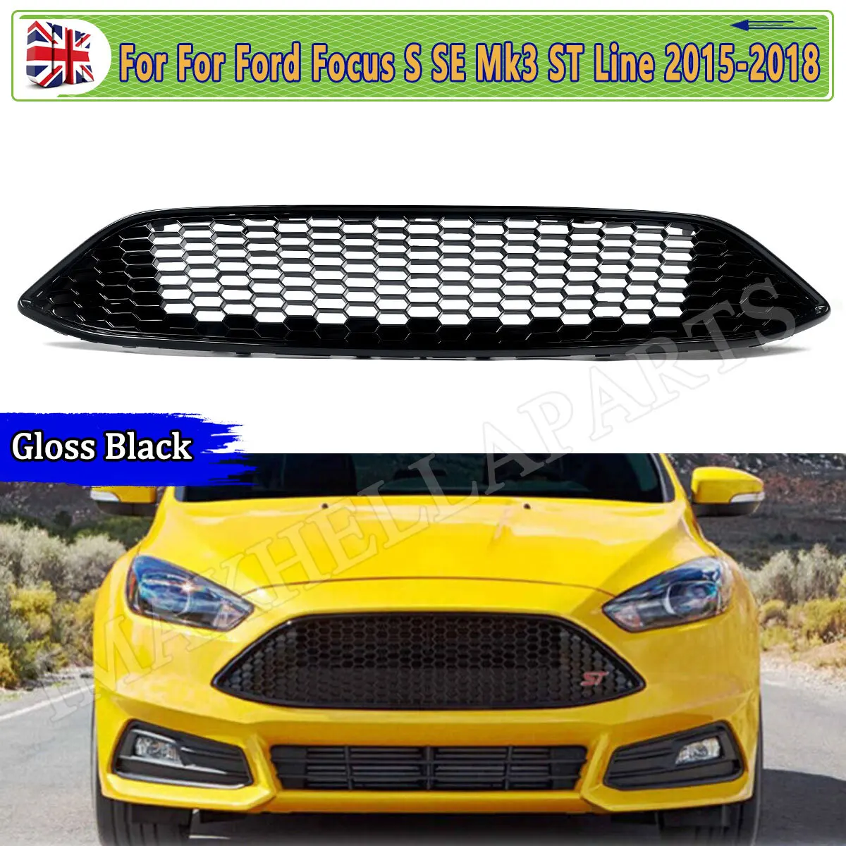 Front Grille Bumper Grid For Ford Focus MK3 Facelift 2015 2016 2017 2018 ST Line Honeycomb Diesel Saloon Gloss Black Grille