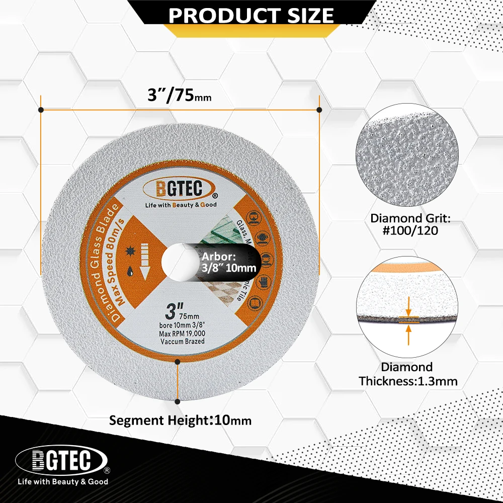 BGTEC 1pc Diamond Cutting Glass Disc Dia75mm Saw Blade Angle Grinder Dry Grinding Glass Jade Crystal Mini Cutting Plate 3inch
