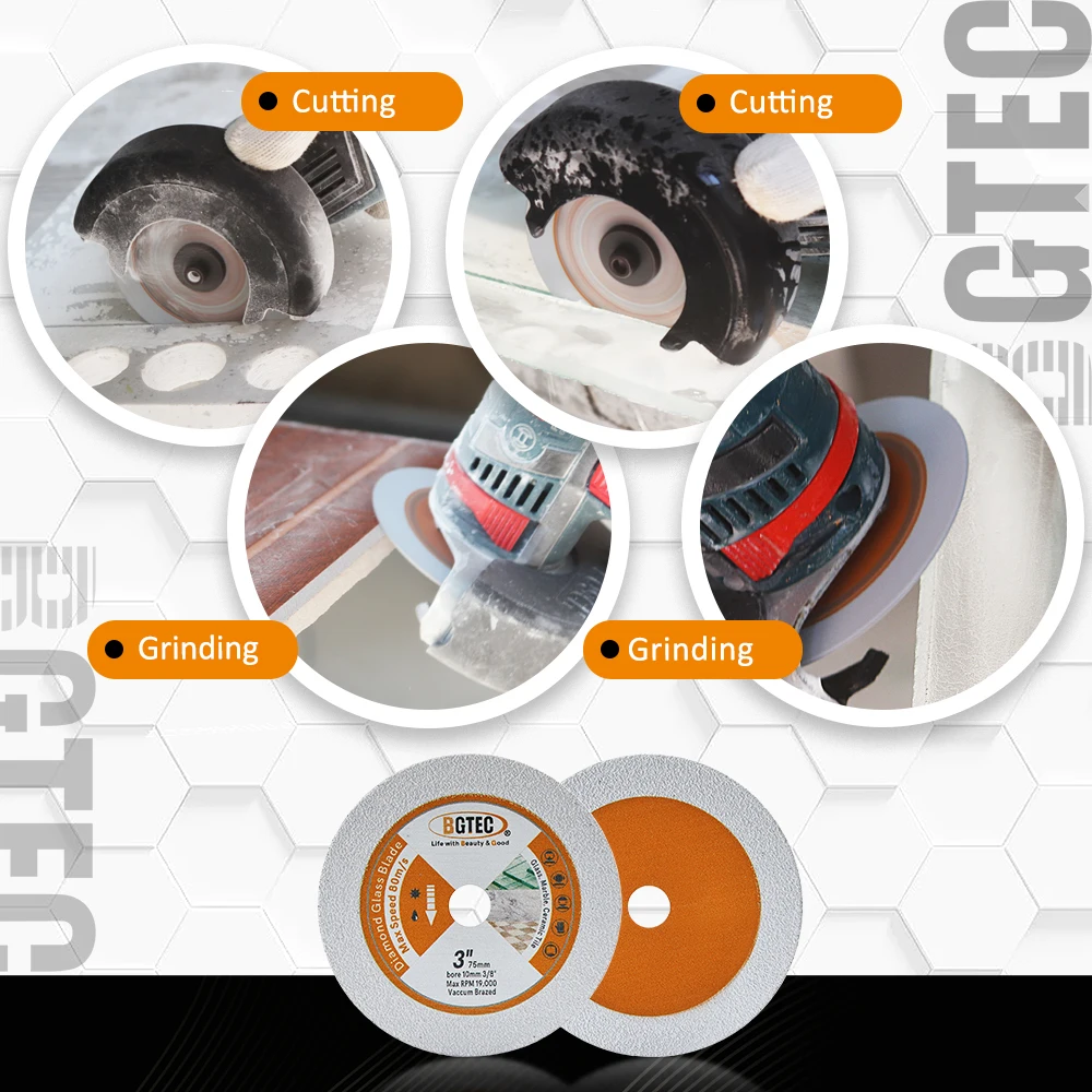 BGTEC 1pc Diamond Cutting Glass Disc Dia75mm Saw Blade Angle Grinder Dry Grinding Glass Jade Crystal Mini Cutting Plate 3inch