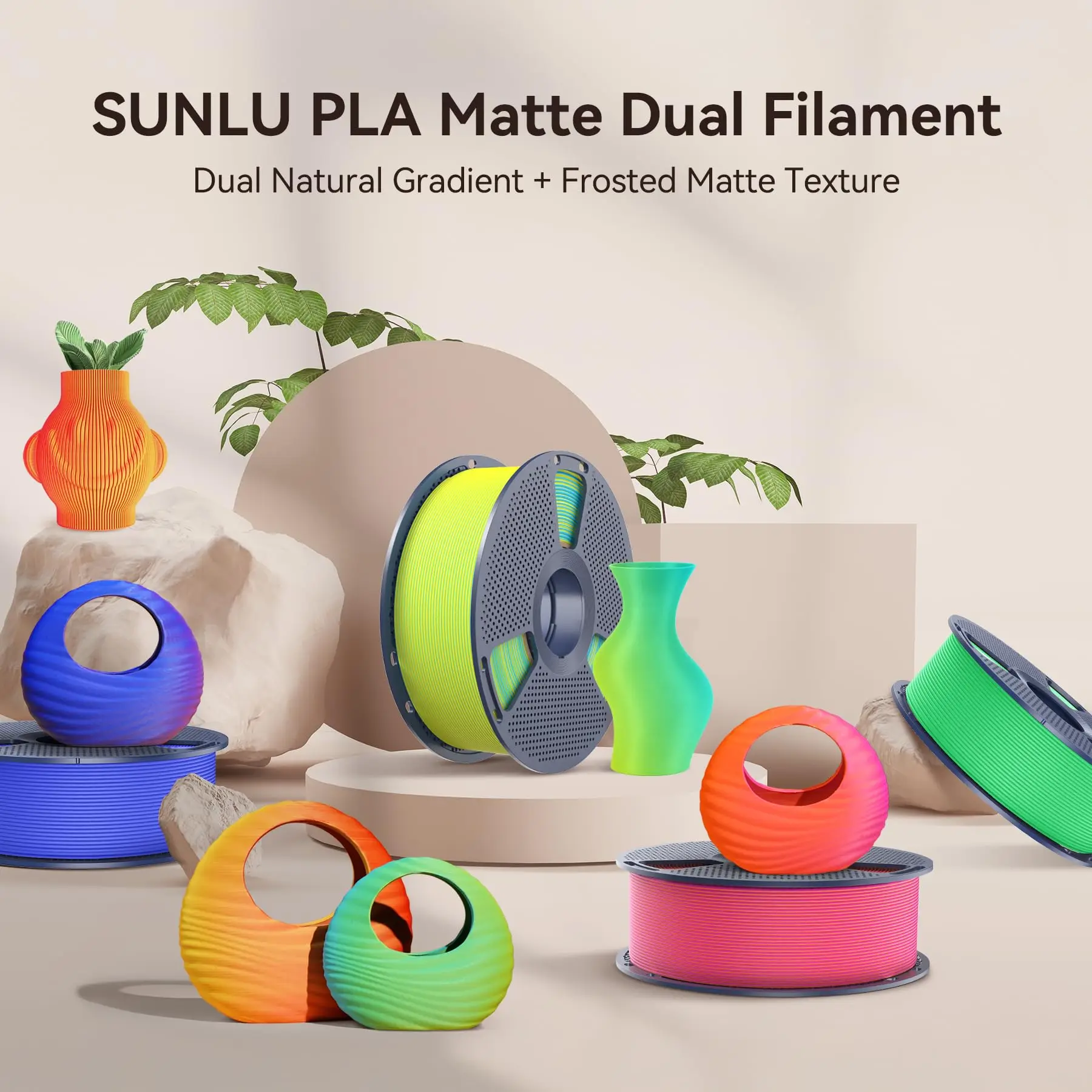 SUNLU 3KG Dual Color Matte PLA Filament 1.75mm 1kg Spool (2.2lbs) Matte 3D Printer PLA Filament Fit Most FDM Printer