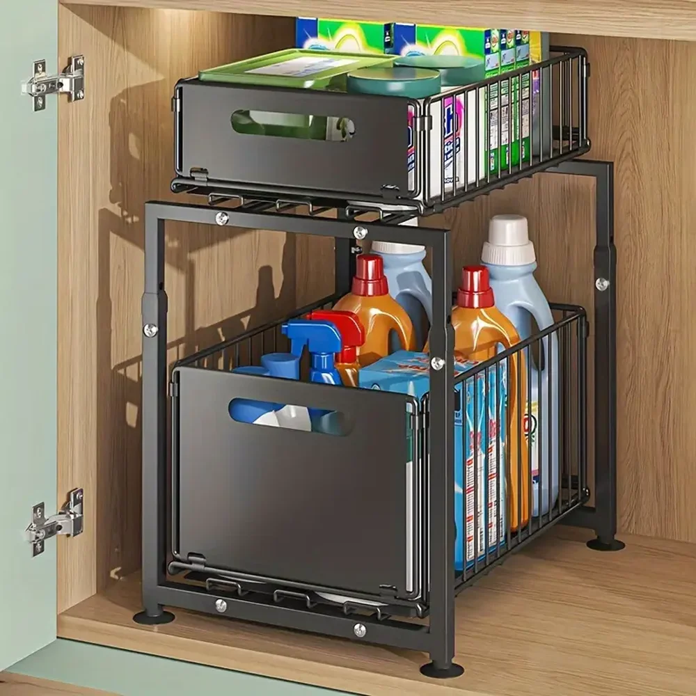 Kitchen Shelves Slide-out Storage Rack, Cabinet Pull-out Storage Basket, Punch-free Storage Rack with Suction Cups, Spice Rack
