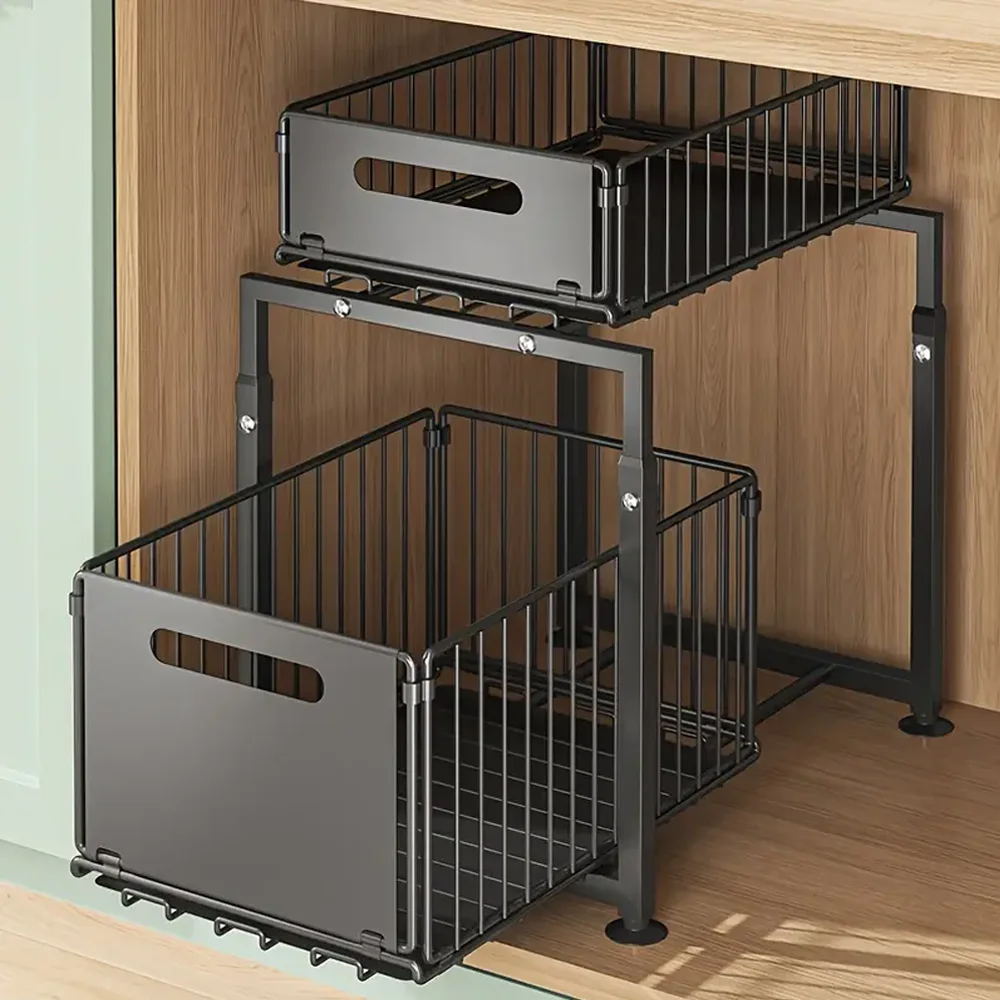 Kitchen Shelves Slide-out Storage Rack, Cabinet Pull-out Storage Basket, Punch-free Storage Rack with Suction Cups, Spice Rack