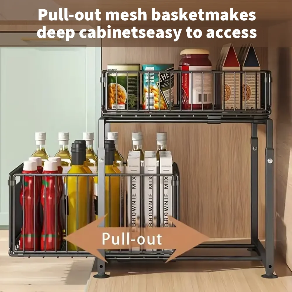 Kitchen Shelves Slide-out Storage Rack, Cabinet Pull-out Storage Basket, Punch-free Storage Rack with Suction Cups, Spice Rack