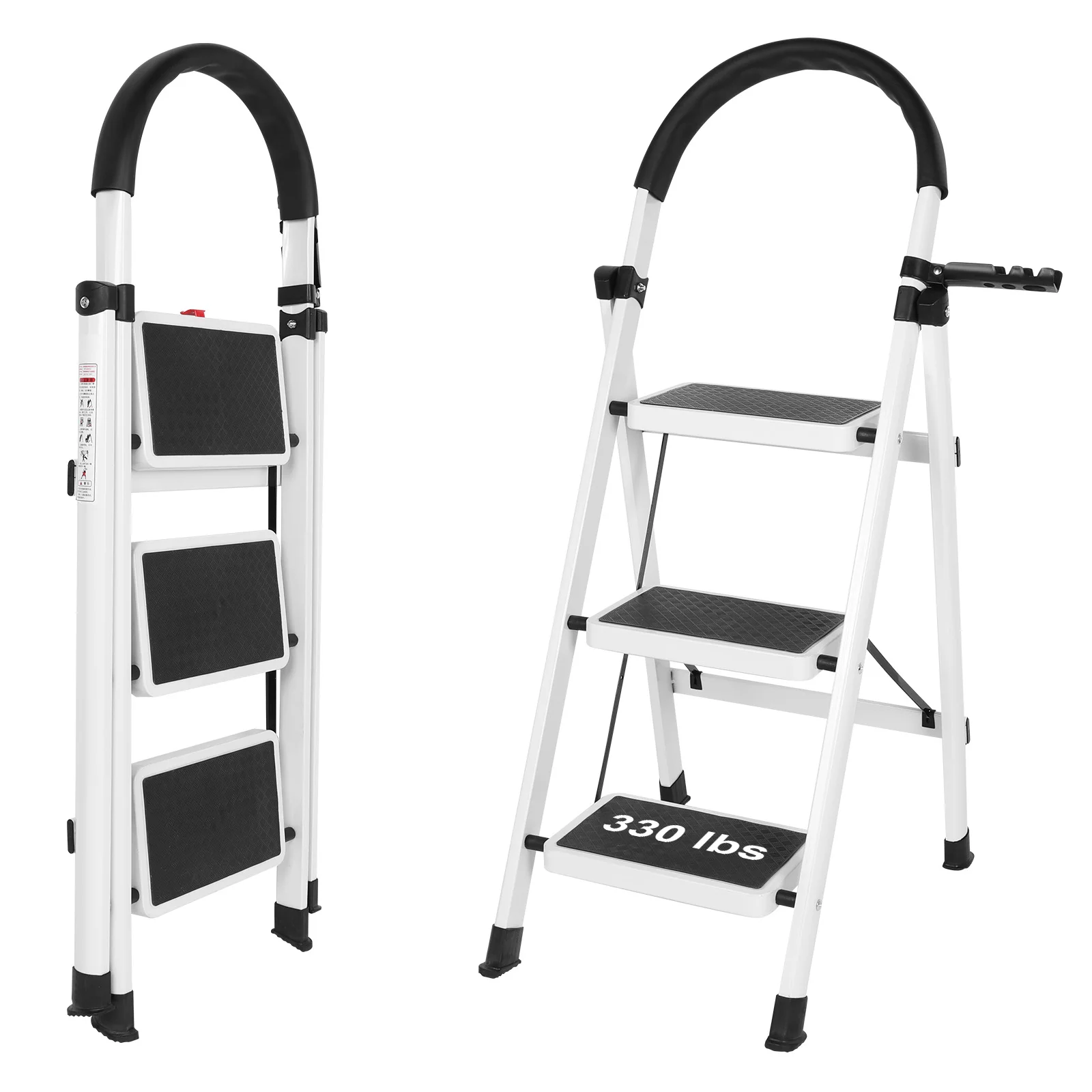 3 Step Foldable Heavy Duty Stepladder Anti-Slip Step Stool for Household (White)