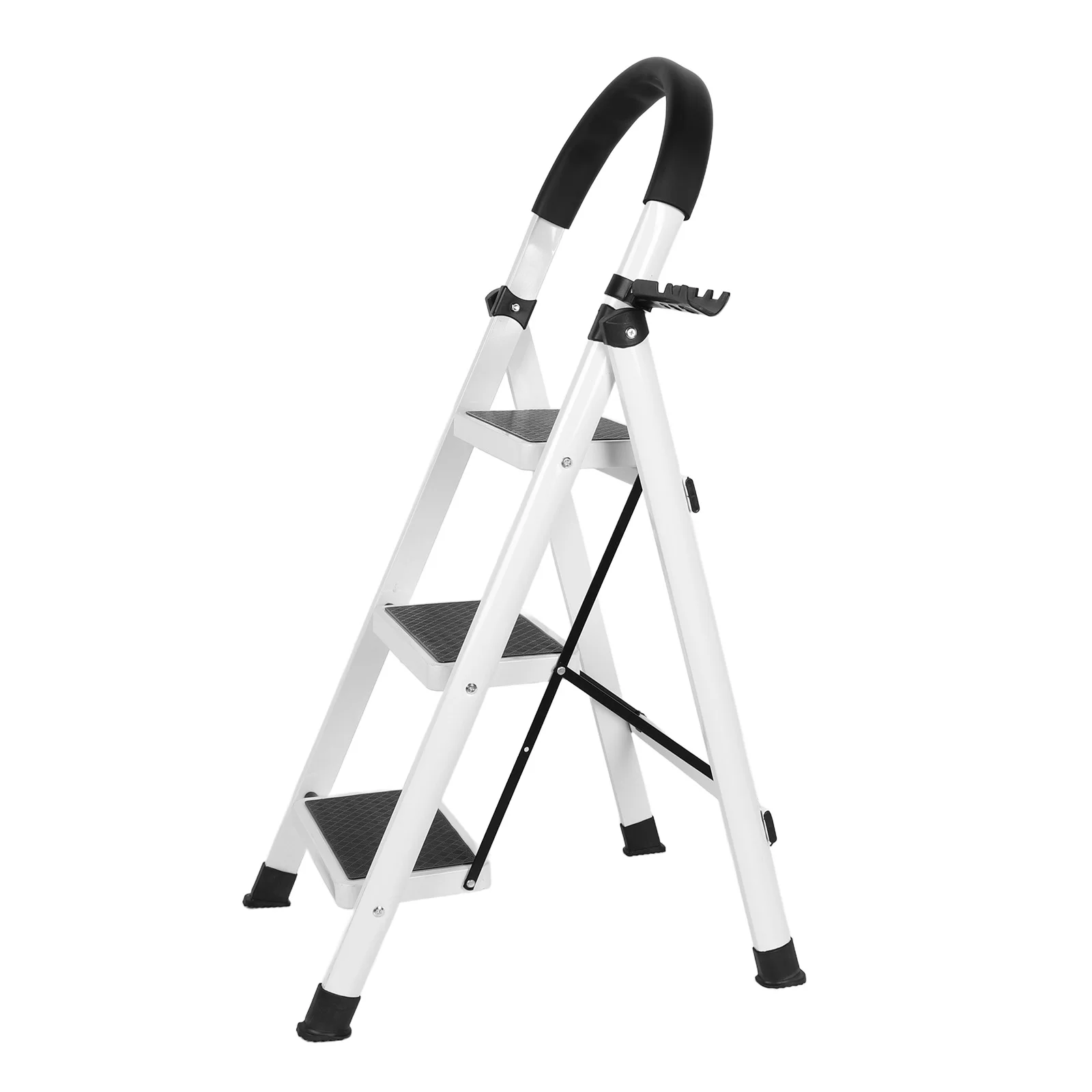 3 Step Foldable Heavy Duty Stepladder Anti-Slip Step Stool for Household (White)