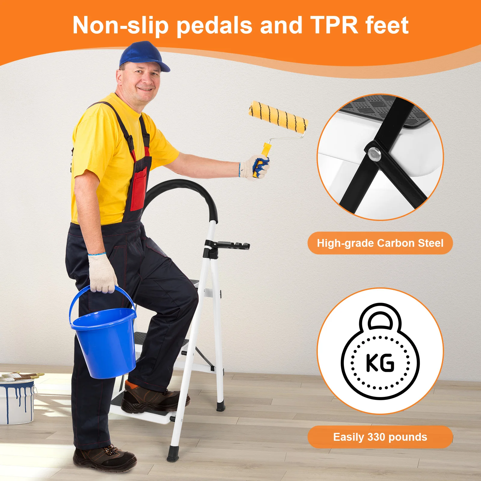 3 Step Foldable Heavy Duty Stepladder Anti-Slip Step Stool for Household (White)