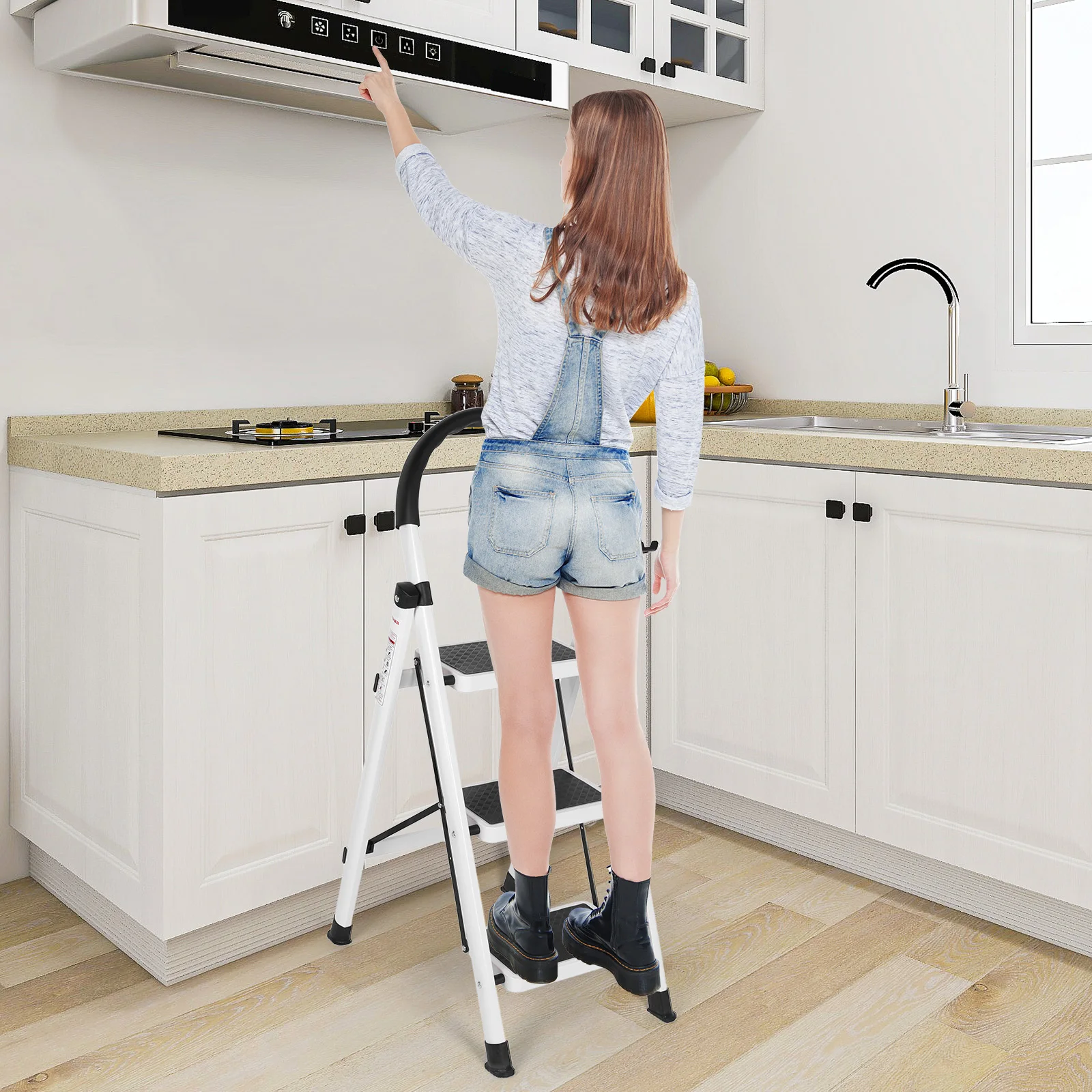 3 Step Foldable Heavy Duty Stepladder Anti-Slip Step Stool for Household (White)
