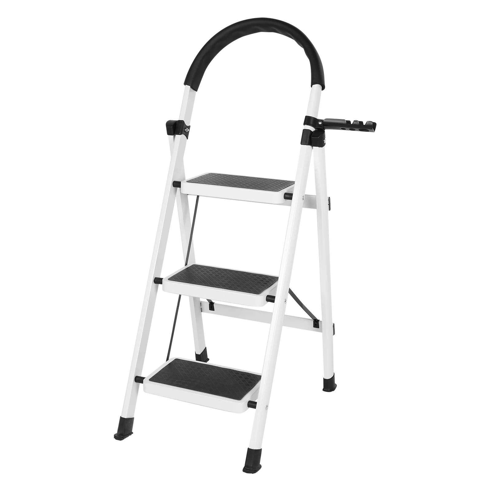 3 Step Foldable Heavy Duty Stepladder Anti-Slip Step Stool for Household (White)