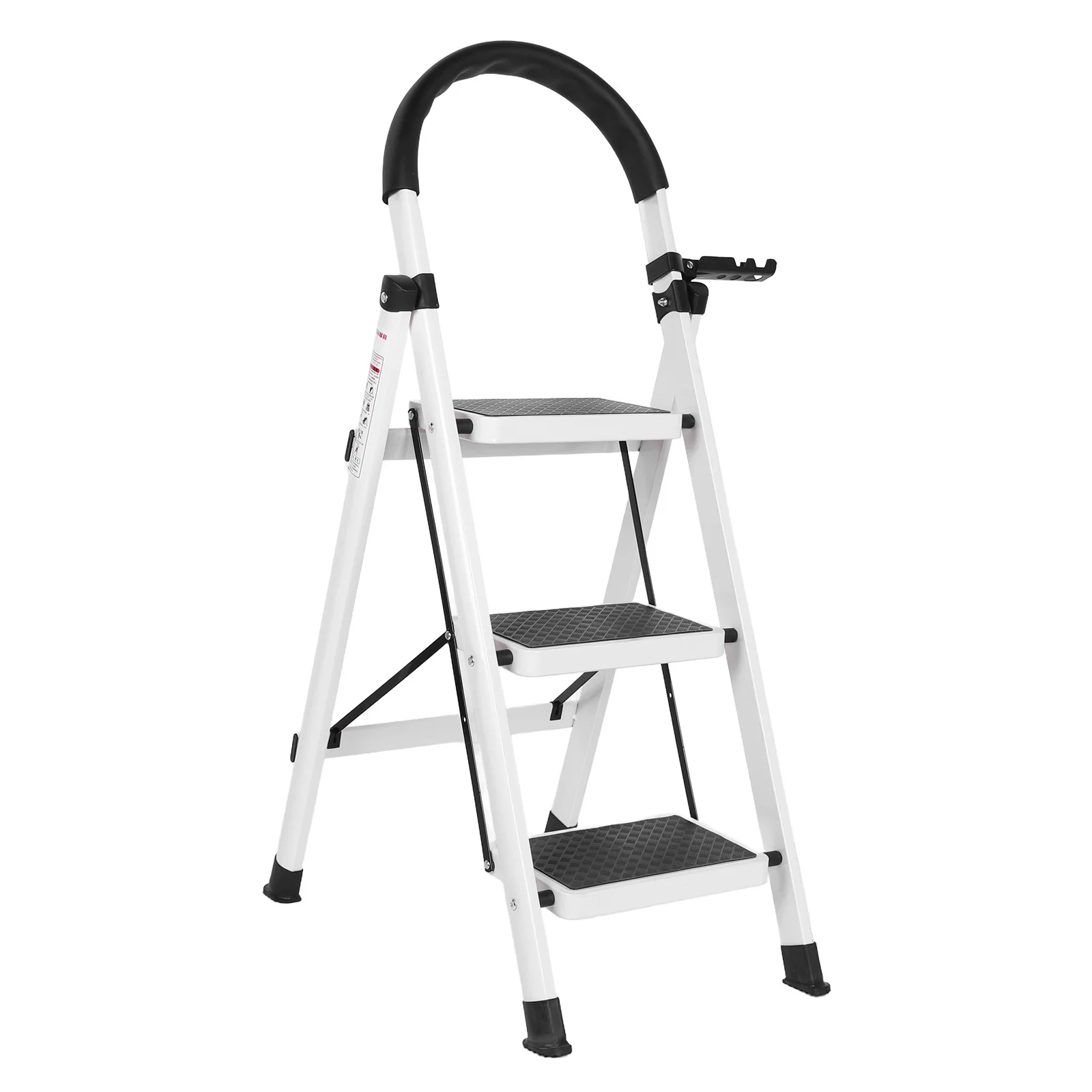 3 Step Foldable Heavy Duty Stepladder Anti-Slip Step Stool for Household (White)